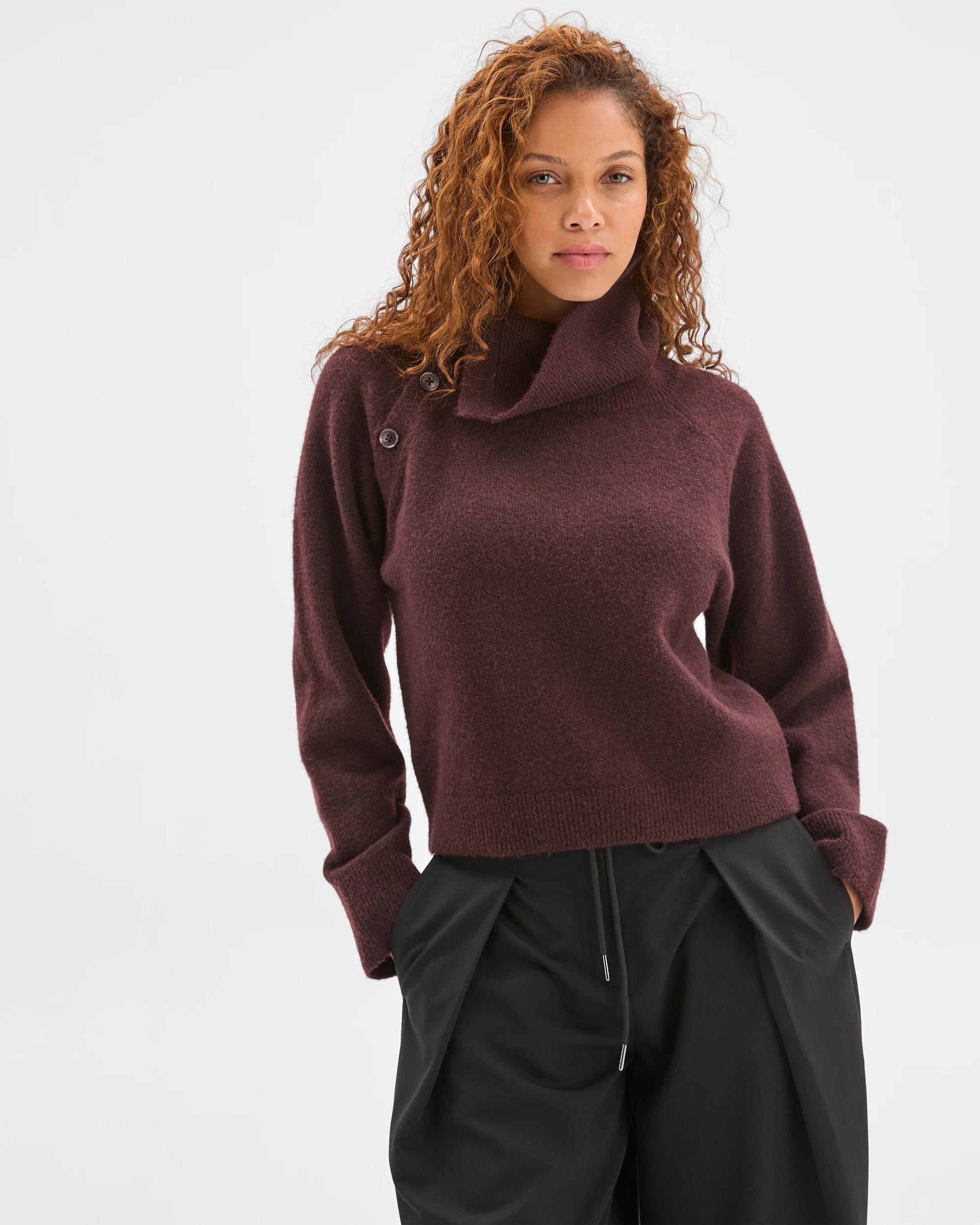 3 Preview Long Sleeve Asymmetric Fold Over Collar Jumper DARK CHCOCOLATE, 3 of 6