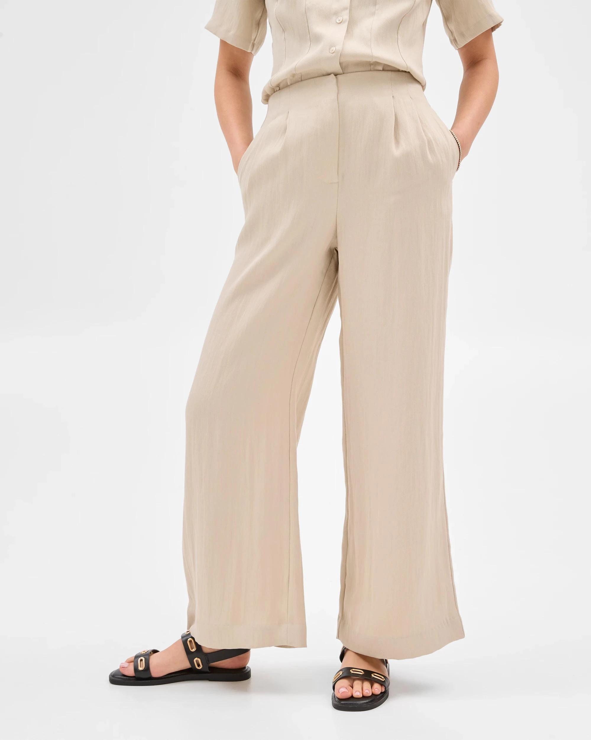 2 Summer Twill Pleat Waist Wide Leg Pants - Preview SAGE, 2 of 6