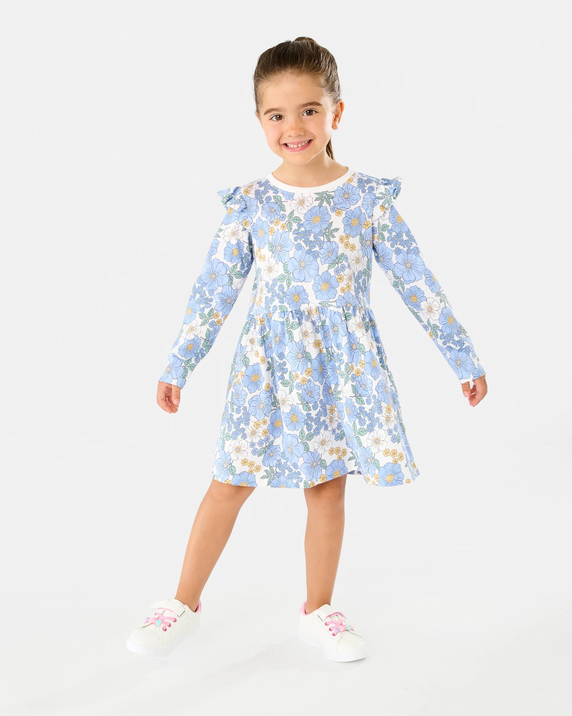 7 Long Sleeve Jersey Dress Wht Floral, 7 of 7