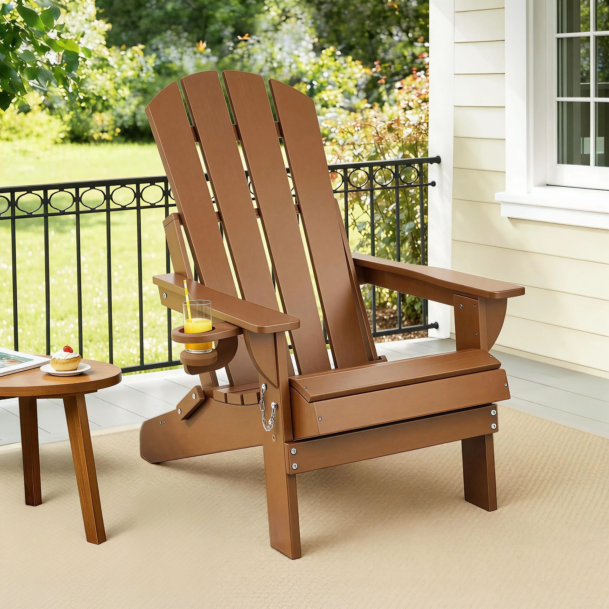 9 Gardeon Outdoor Chairs Folding Adirondack Beach Chair HDPE Sun Lounge Patio Furniture Garden - Brown, 9 of 9