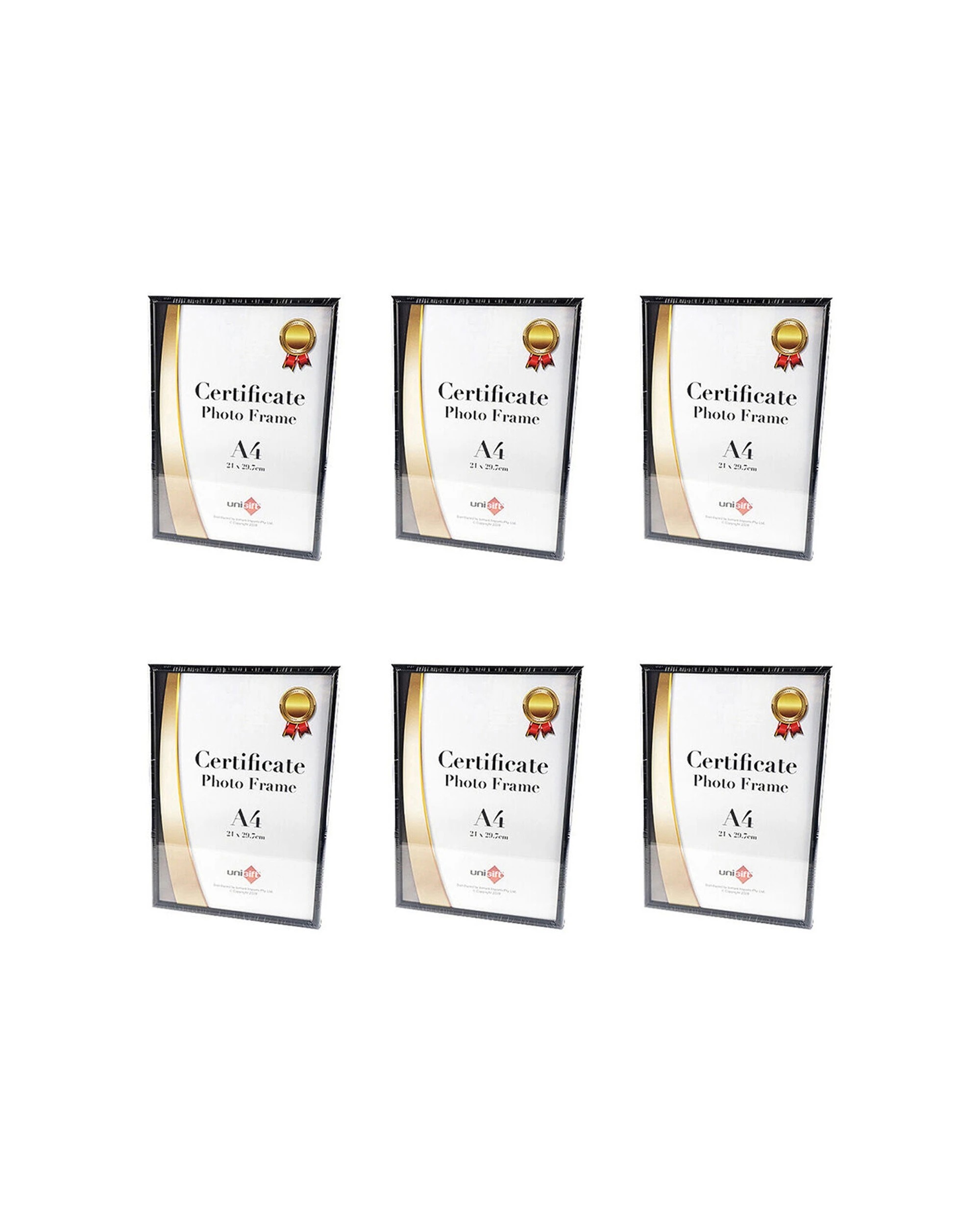 1 Unigift 6pk Slim Certificate Glass Picture Photo Frame A4 21x29.7cm - Black, 1 of 2