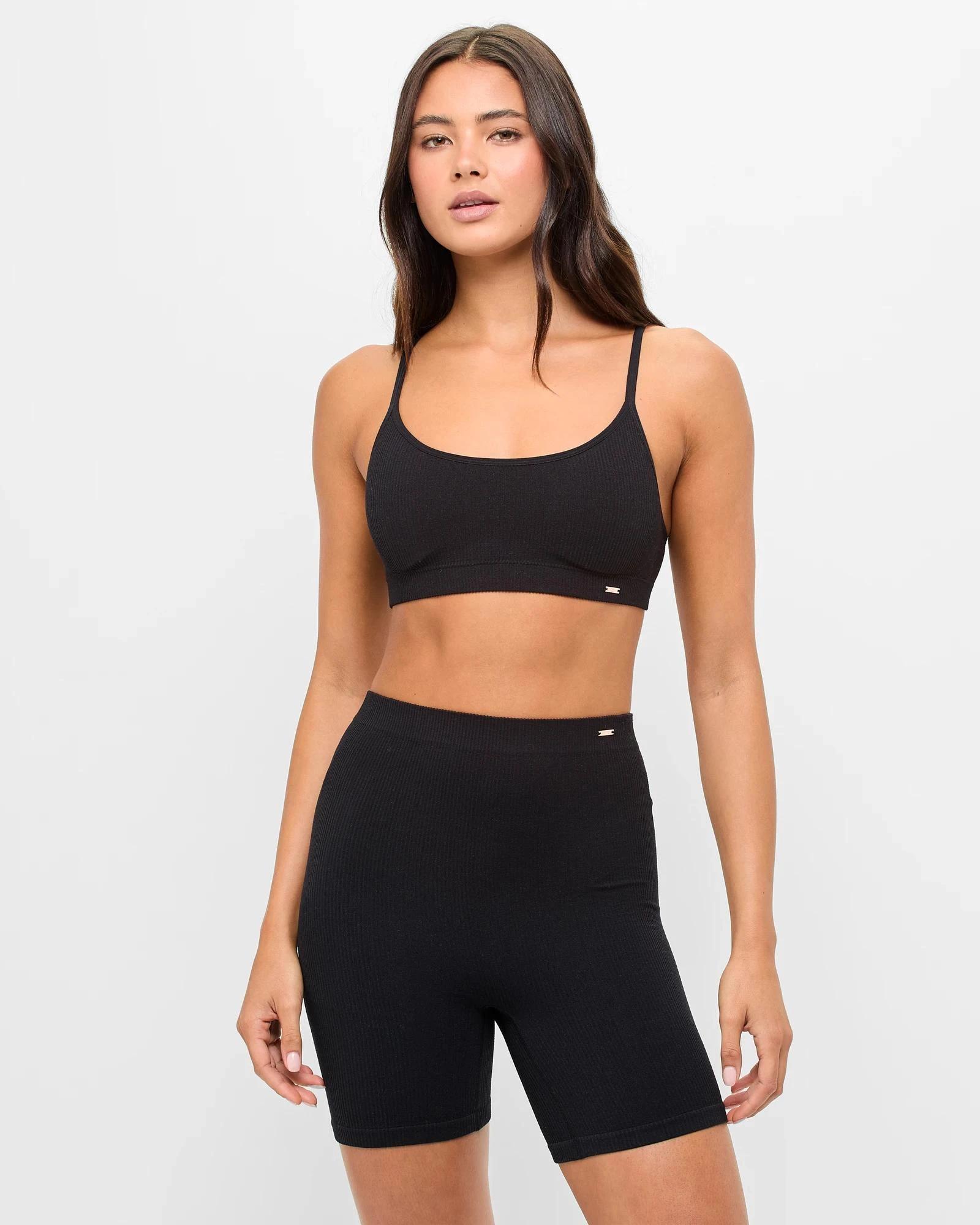 2 Lily Loves Ribbed Seamfree Strappy Crop Top BLACK, 2 of 4