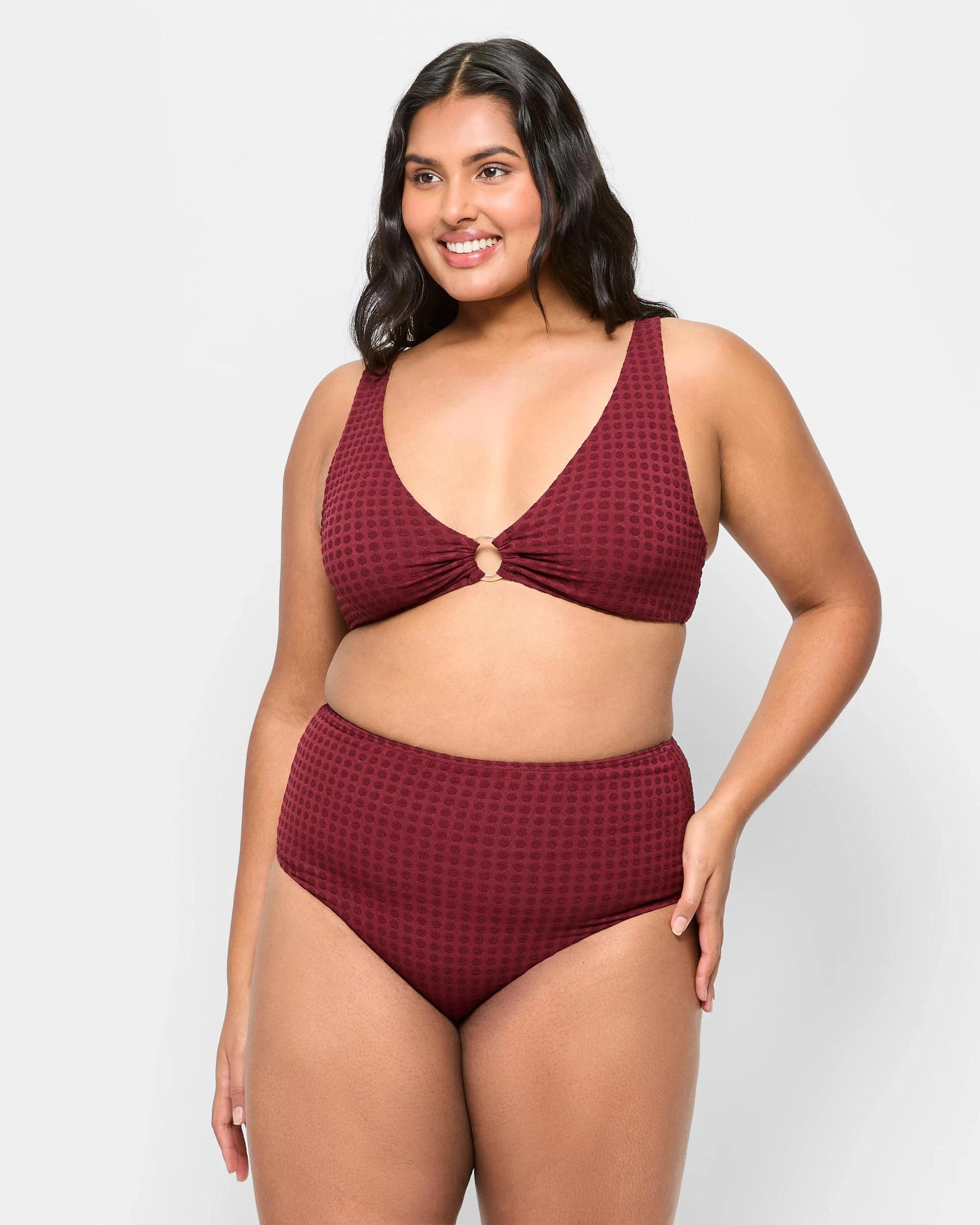 6 Target High Waisted Textured Spot Bikini Bottoms - Shape Your Body MERLOT, 6 of 8