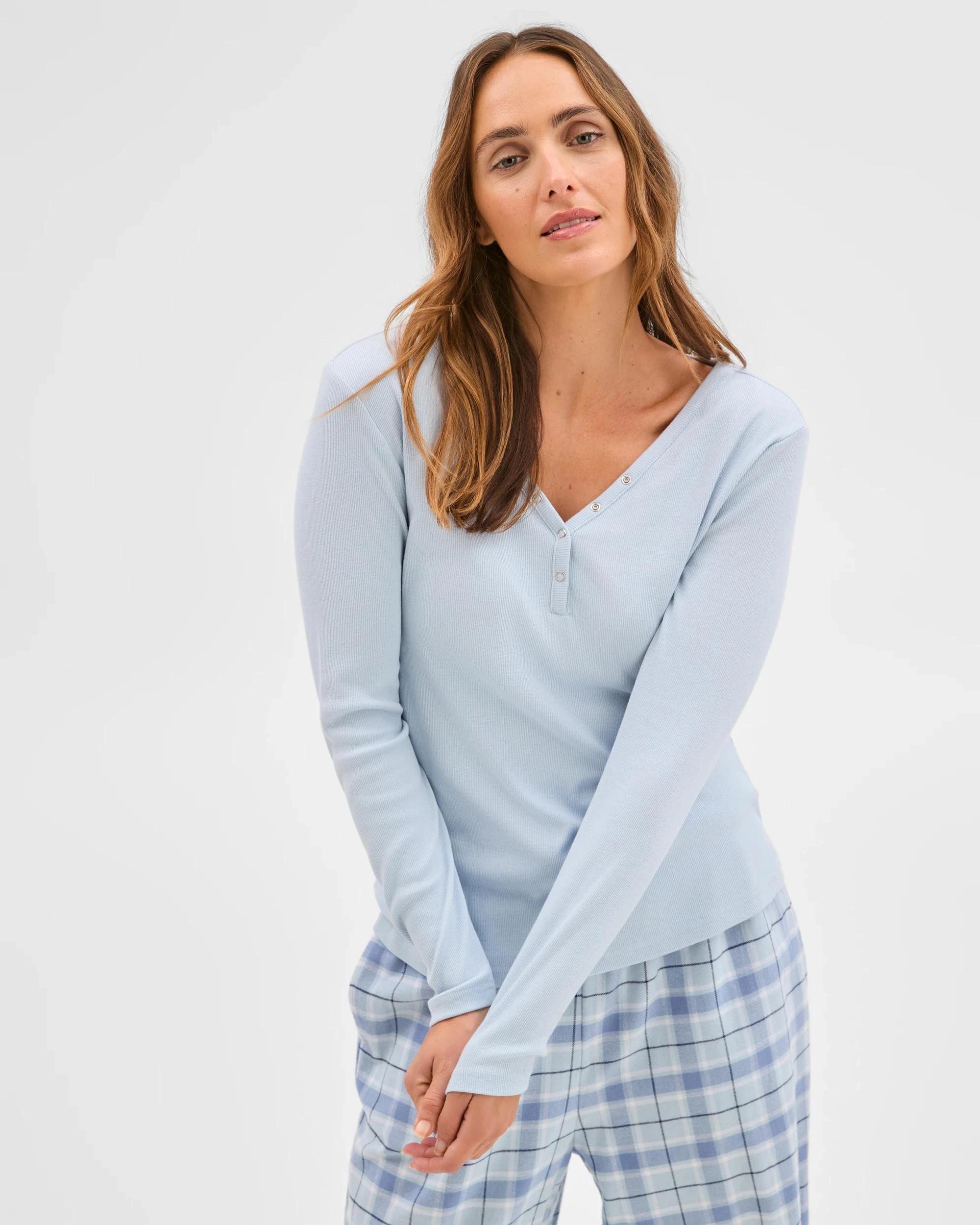 6 Target Woman Australian Cotton Blend Henley Soft V-Neck T-Shirt BLUE, 6 of 7