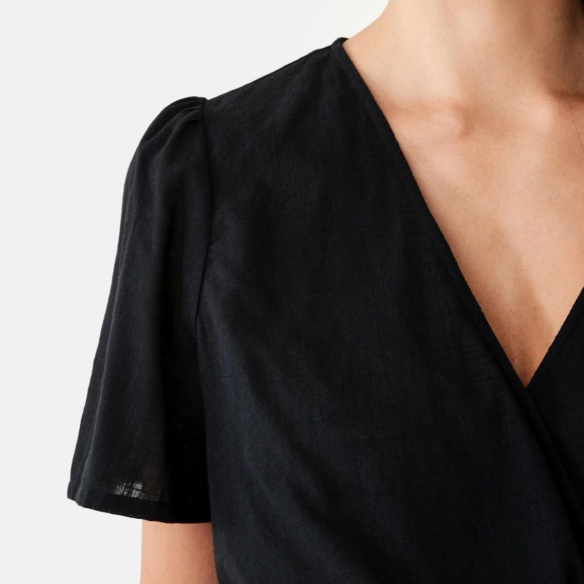 6 Short Sleeve Wrap Tie Top Black, 6 of 9