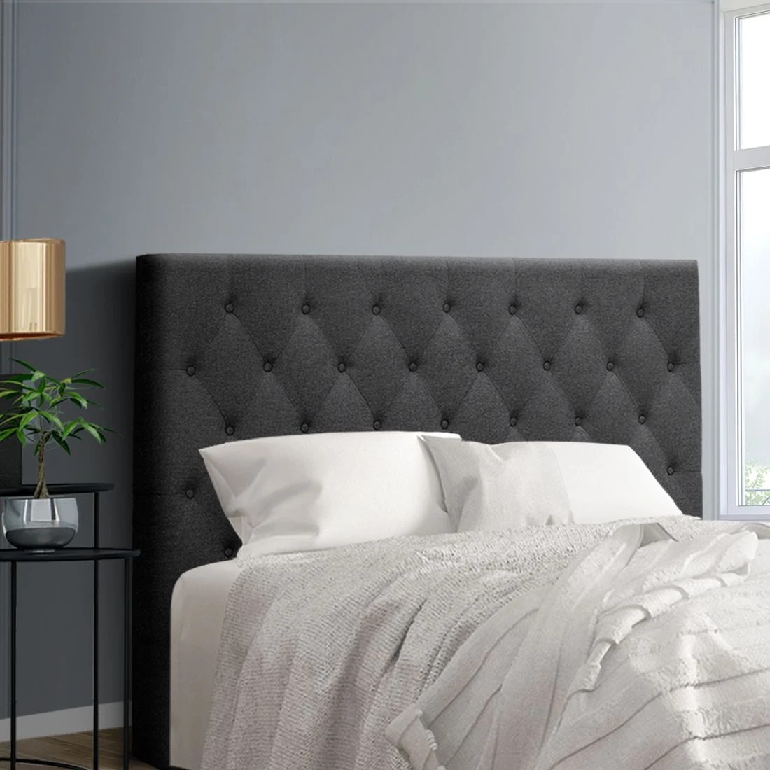1 Artiss Bed Head Headboard Double Size Fabric - CAPPI Charcoal - Charcoal, 1 of 7