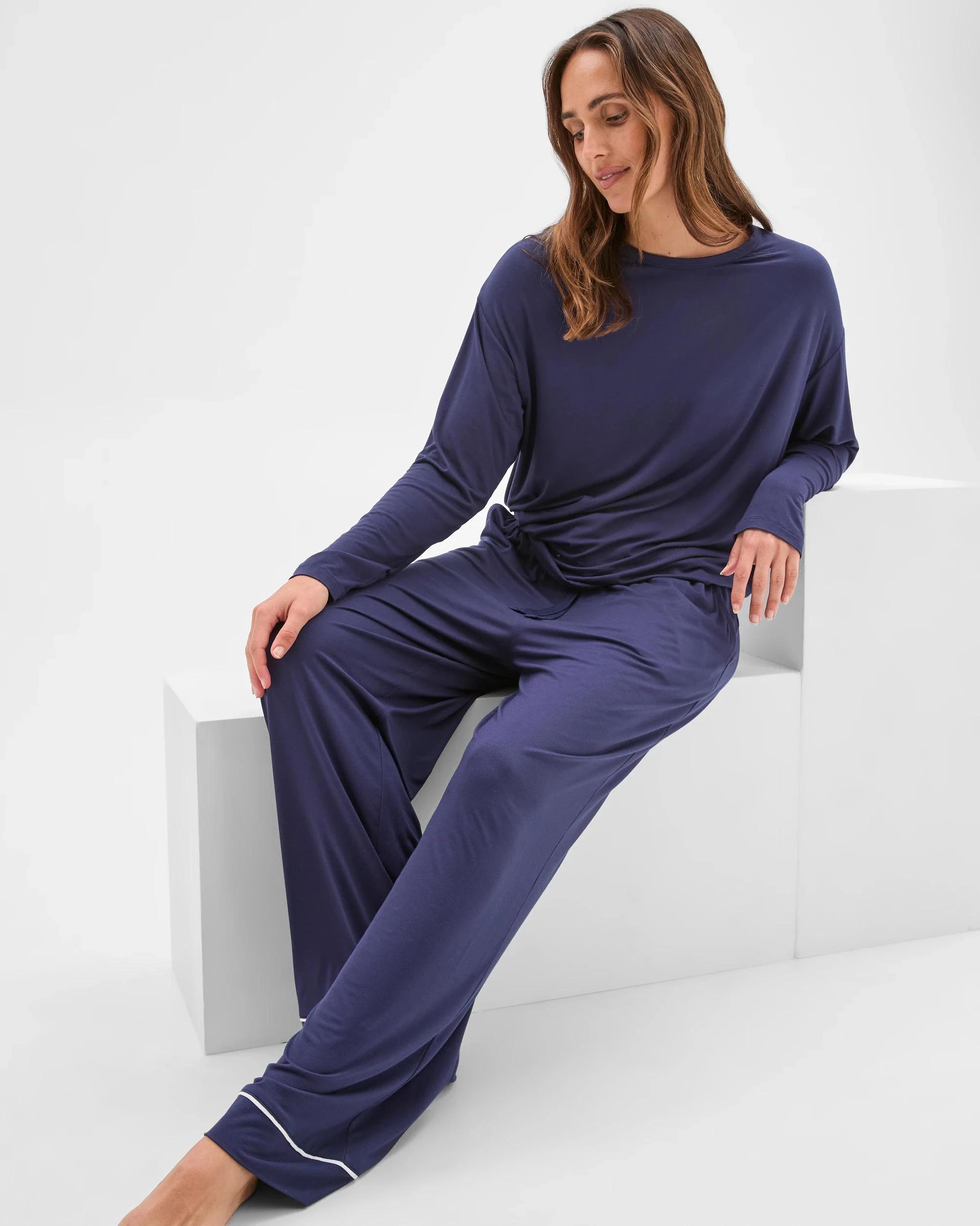 6 Target Woman Soft Comfort Bamboo Wide Leg Sleep Pants NAVY, 6 of 6