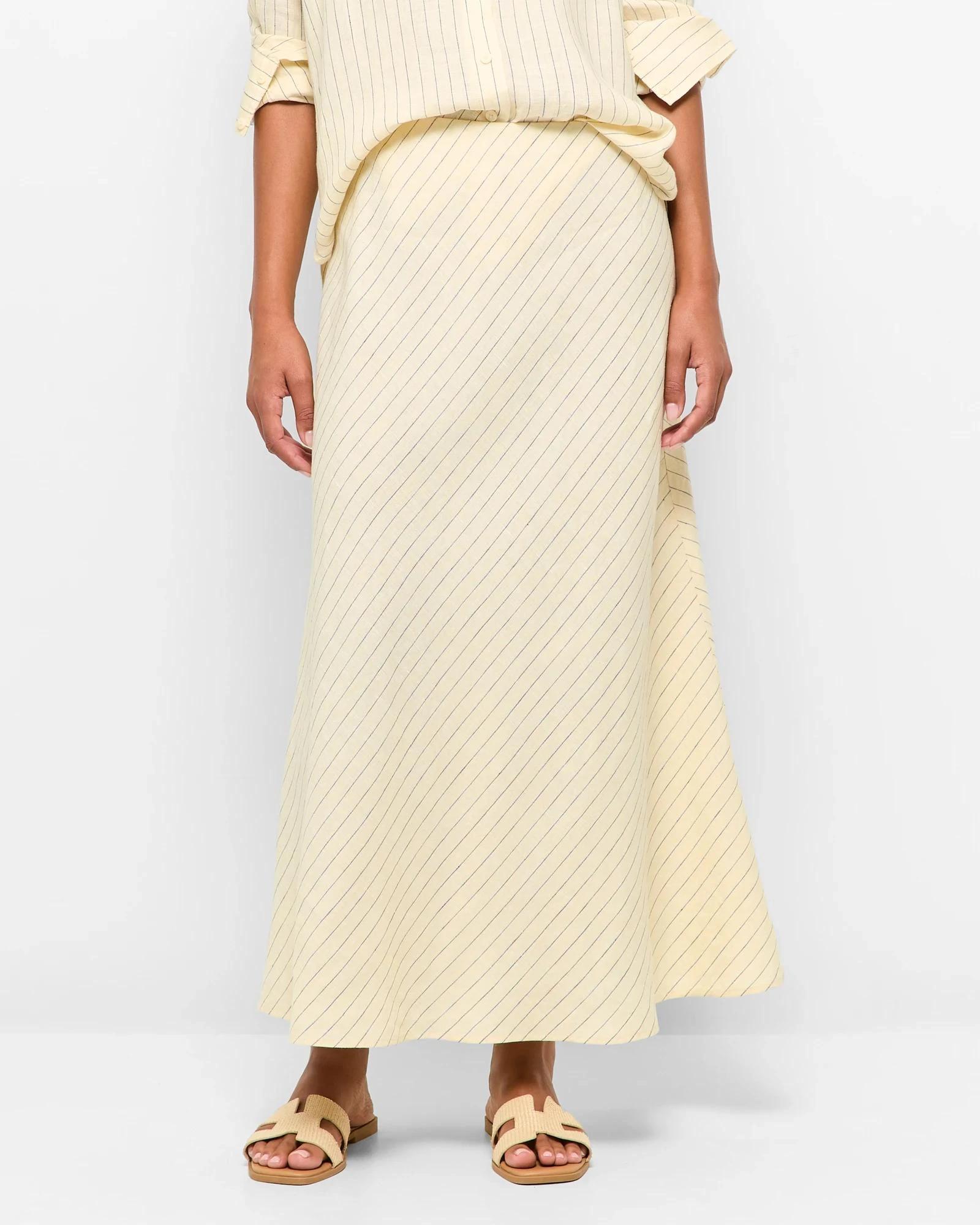 2 Target European Linen Bias Cut Midi Skirt SOFT BUTTER STRIPE, 2 of 5