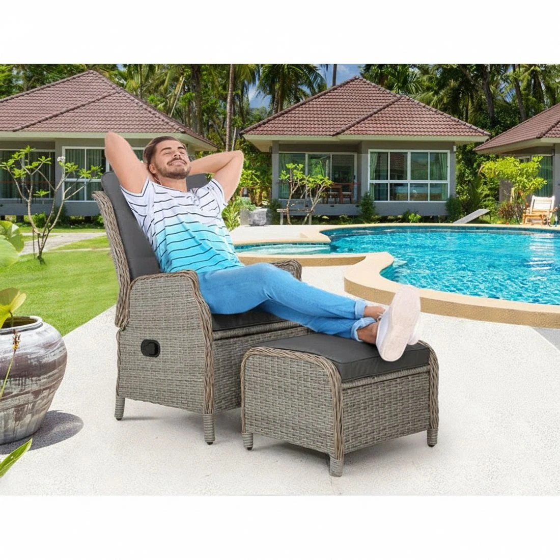 4 Gardeon Recliner Chair Sun lounge Wicker Lounger Outdoor Furniture Patio - Grey, 4 of 6