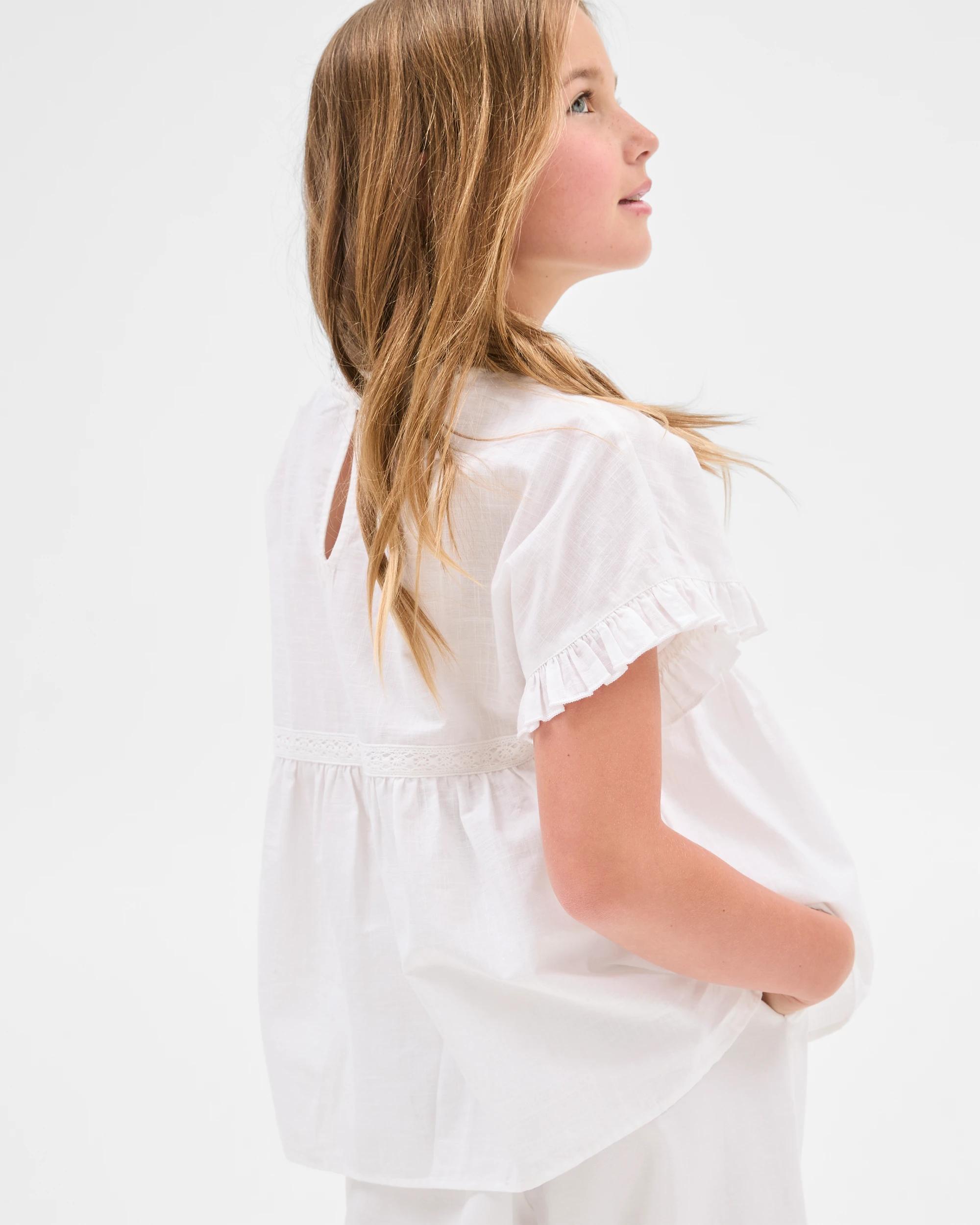 4 Target Kids Woven Short Sleeve Embroidered Top WHITE, 4 of 5