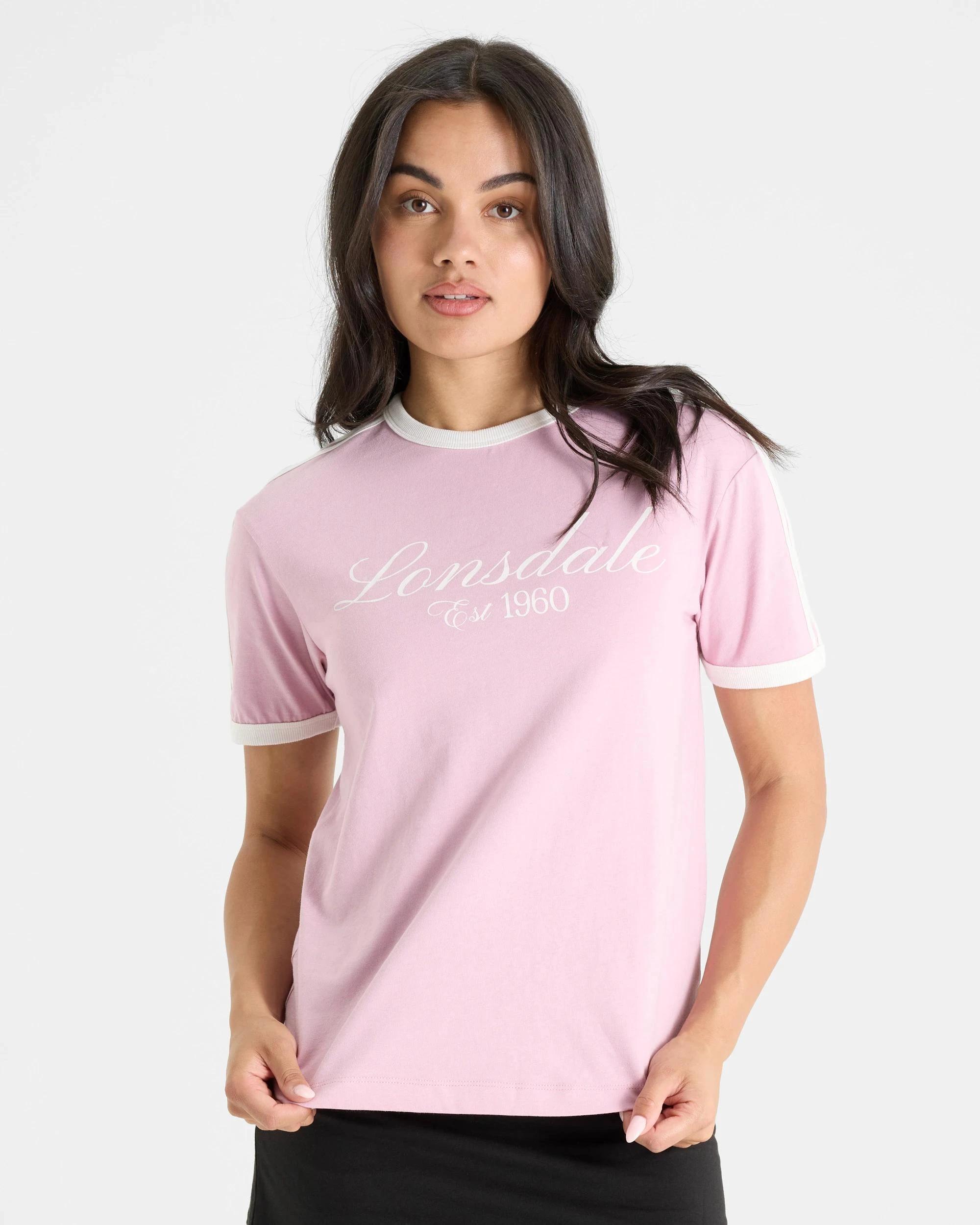 1 Lonsdale London Cotton Active Ringer Heritage T-shirt DUSTY PINK, 1 of 4