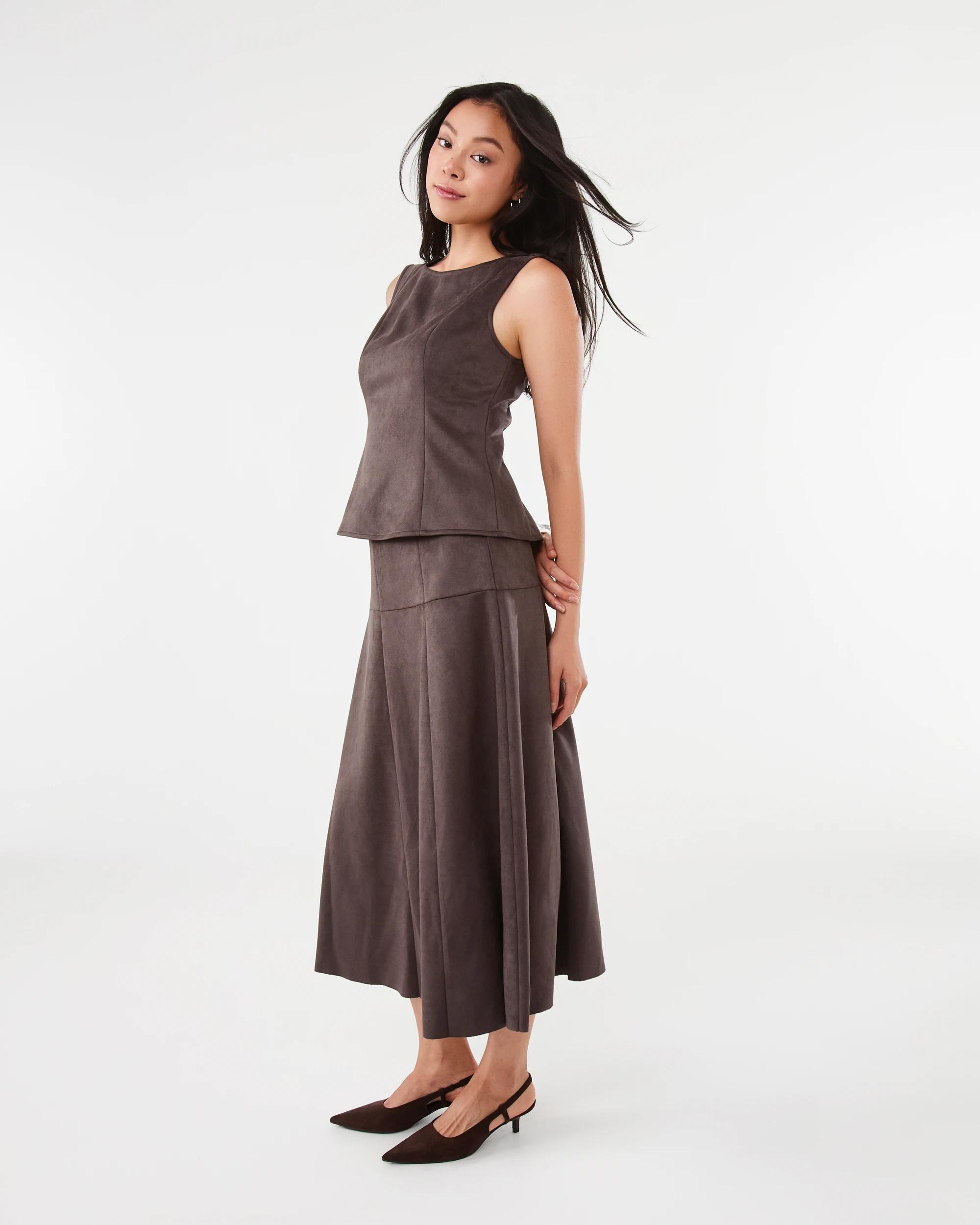 3 Sleeveless Suedette Top Choc Plum, 3 of 7