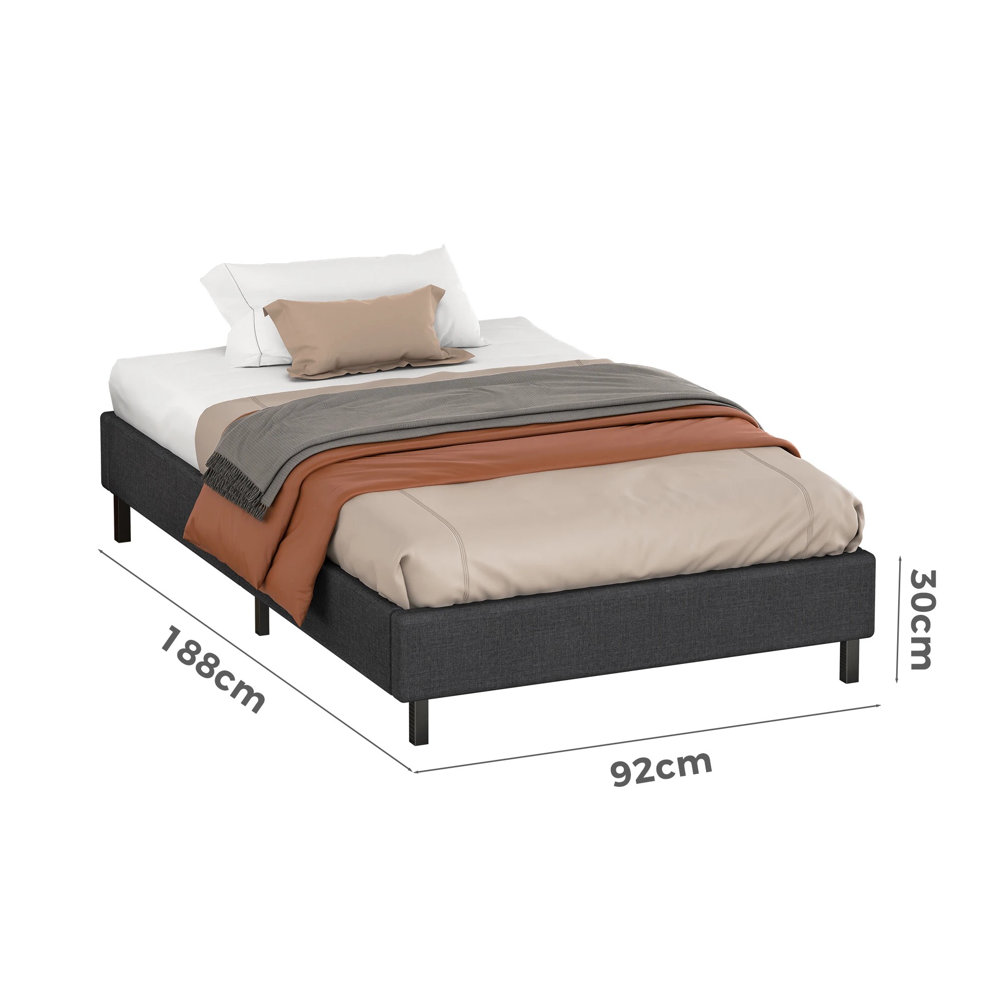 7 Alfordson Bed Frame Single Size Mattress Base Foundation Fabric Basel - Charcoal, 7 of 10