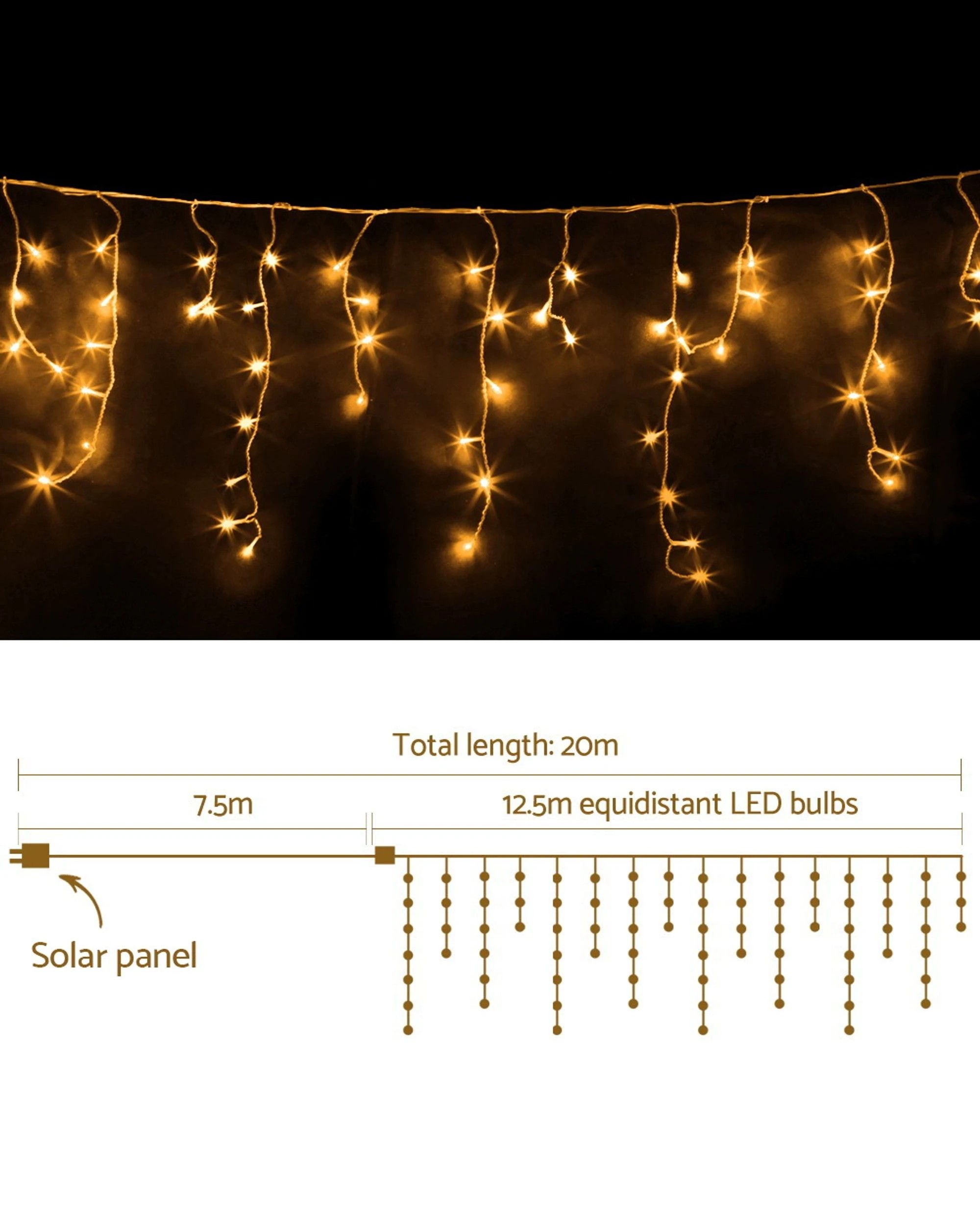 2 Jingle Jollys 12.5m Solar Christmas Lights Icicle String Light
 - White, 2 of 3