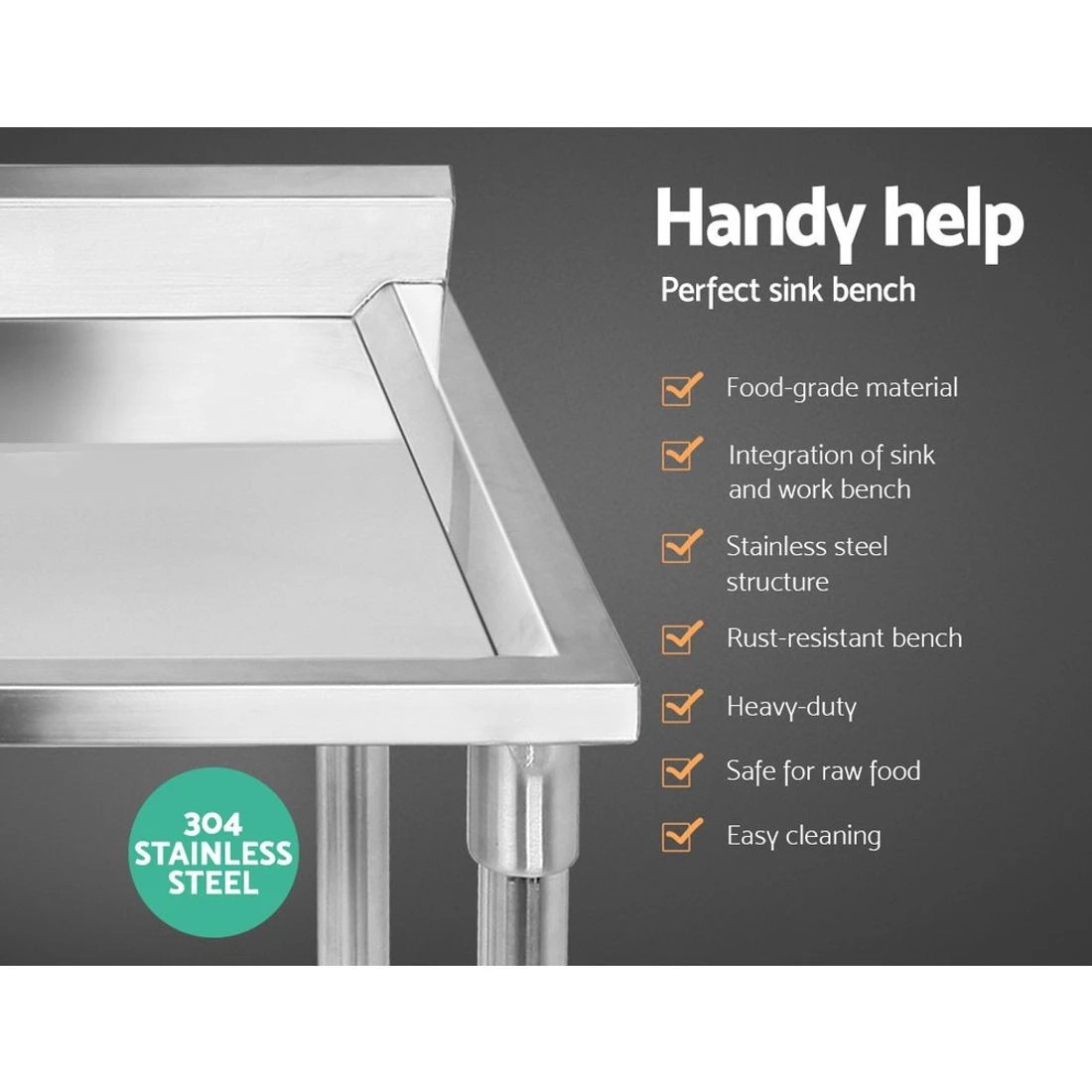 1 Cefito 100x60cm Stainless Steel Sink Bench Kitchen 304 - Silver, 1 of 6