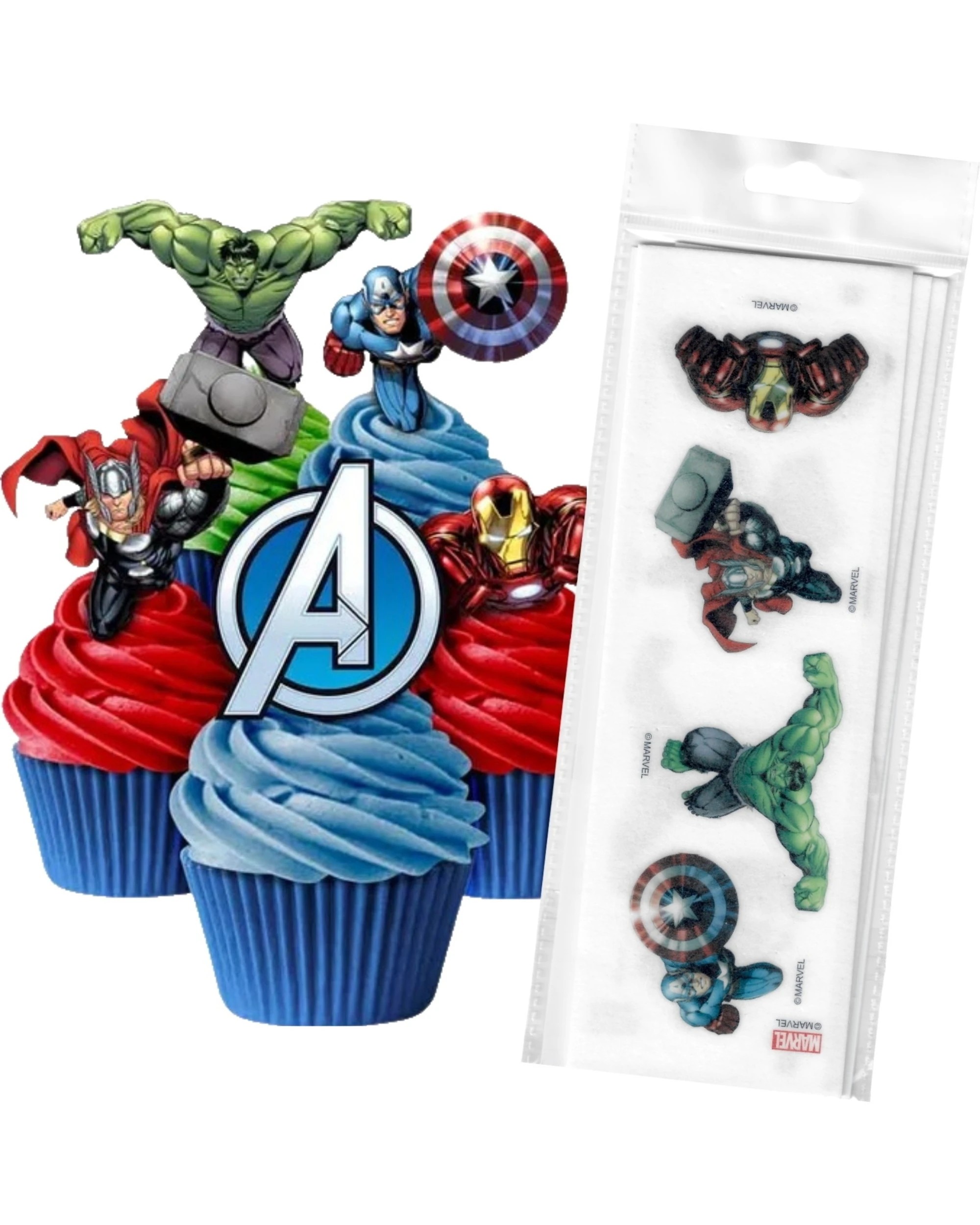 1 Marvel Avengers Edible Wafer Cupcake Toppers Pack of 16, 1 of 2