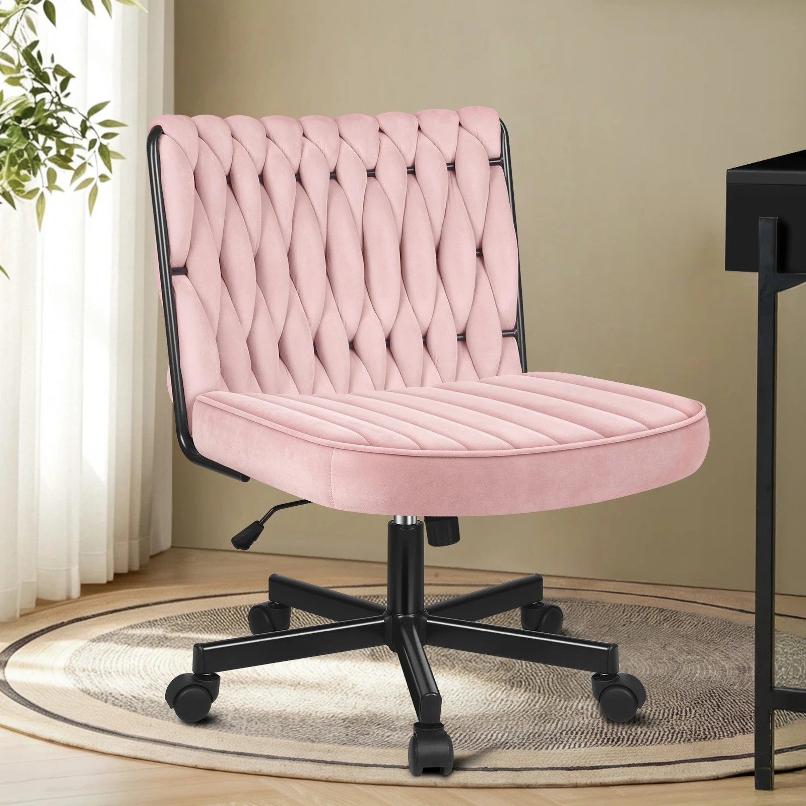 2 Alfordson Armless Office Desk Chair Mid Back Wide Seat w/ Wheels Velvet - Pink, 2 of 3