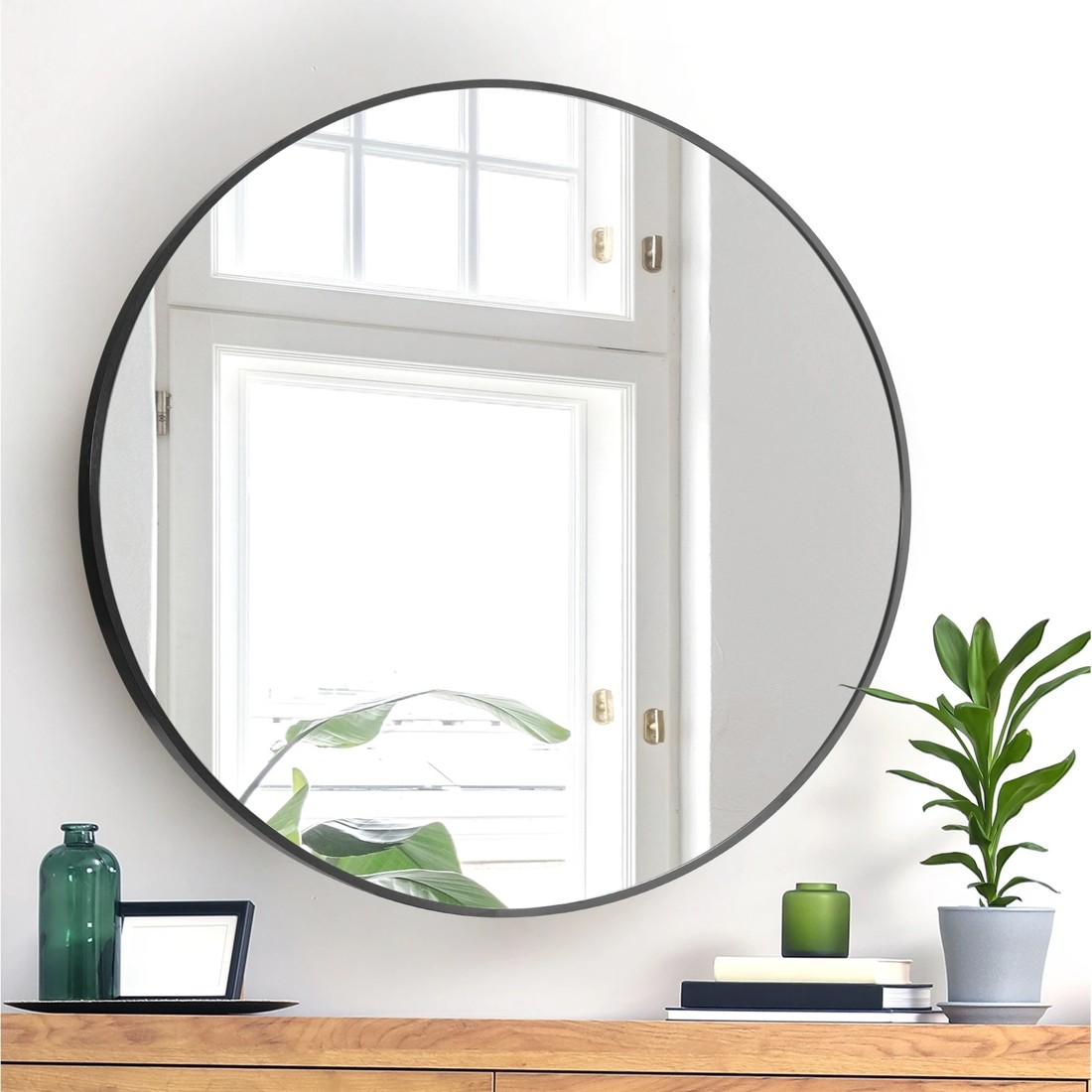 3 Oikiture Wall Mirrors Round Makeup Mirror Vanity Home Decorative 80cm
 - Black, 3 of 9