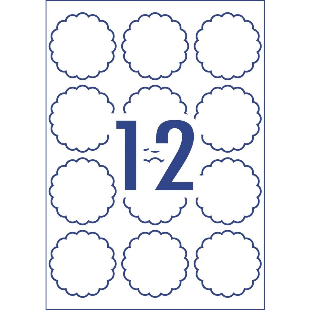 3 Avery 12UP Inkjet Laser Scallop Labels 63mm White 5 Sheets, 3 of 6