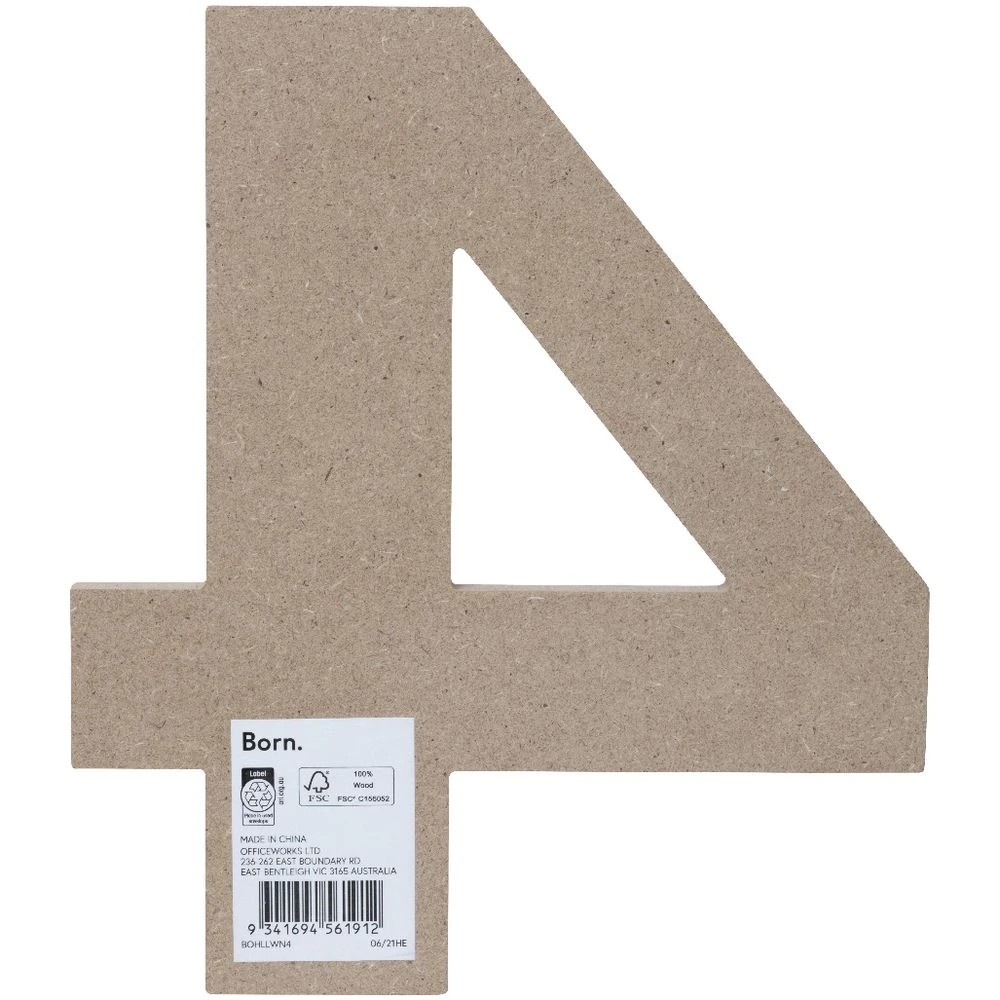 2 Born Wooden Number 4 20cm, 2 of 3