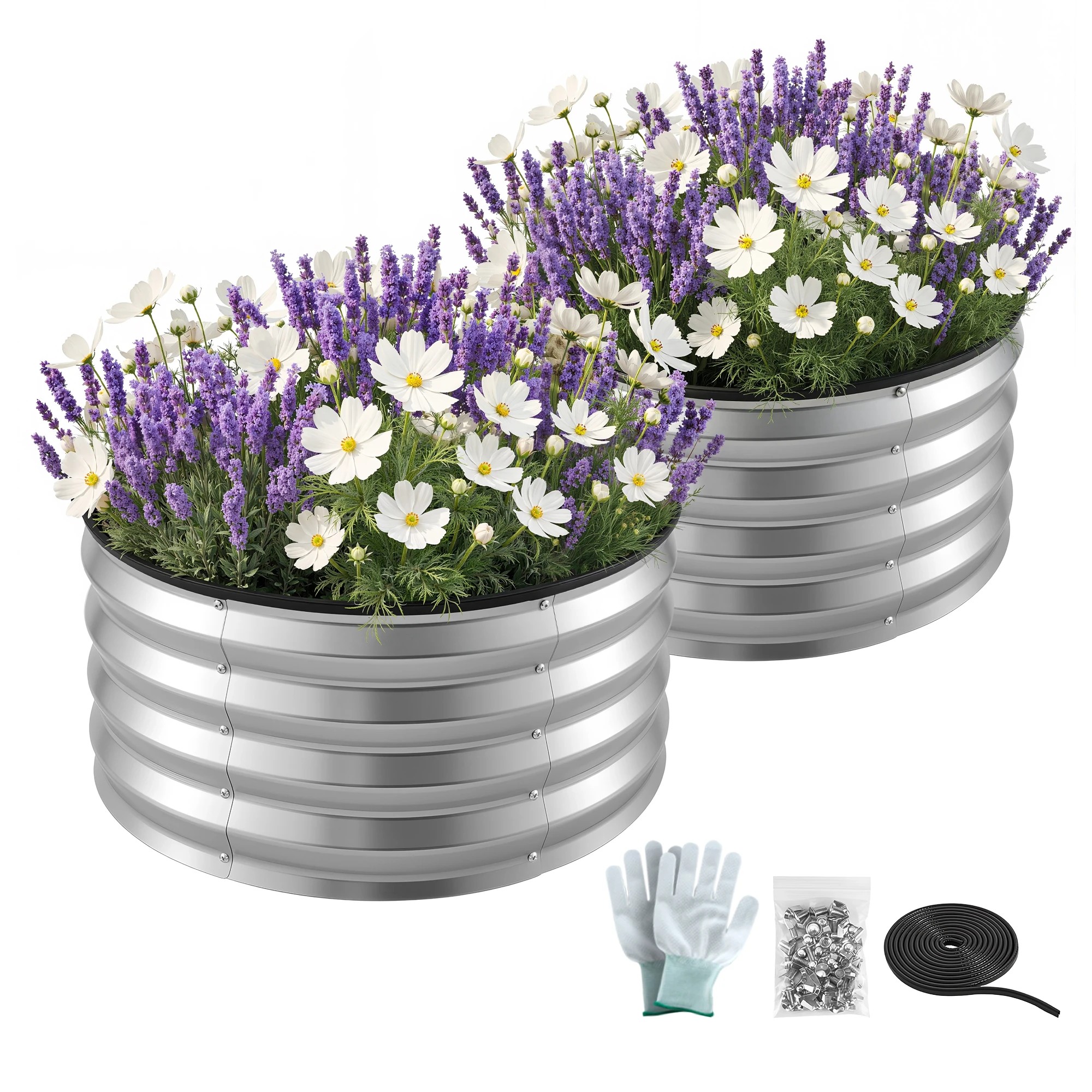 1 Green Fingers Fingers Round Raised Garden Bed 2 Pack Galvanised Planter Box Rust Resistant - Silver, 1 of 10