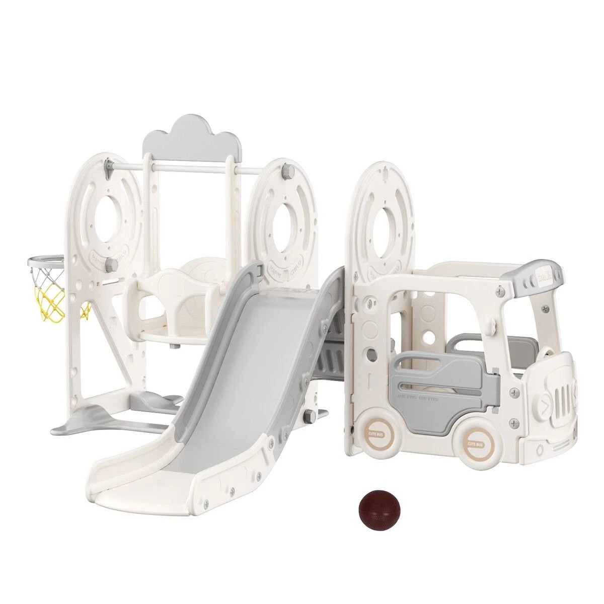 1 Kidbot 5 in 1 Slide Swing Set Kids Ladder Climber Steps Bus, 1 of 3