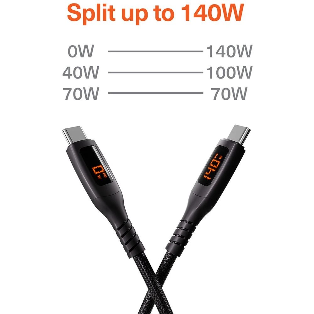 3 Cygnett USB-C 140W Y-Cable 2.0 with LED Display 1.5m Black​, 3 of 7