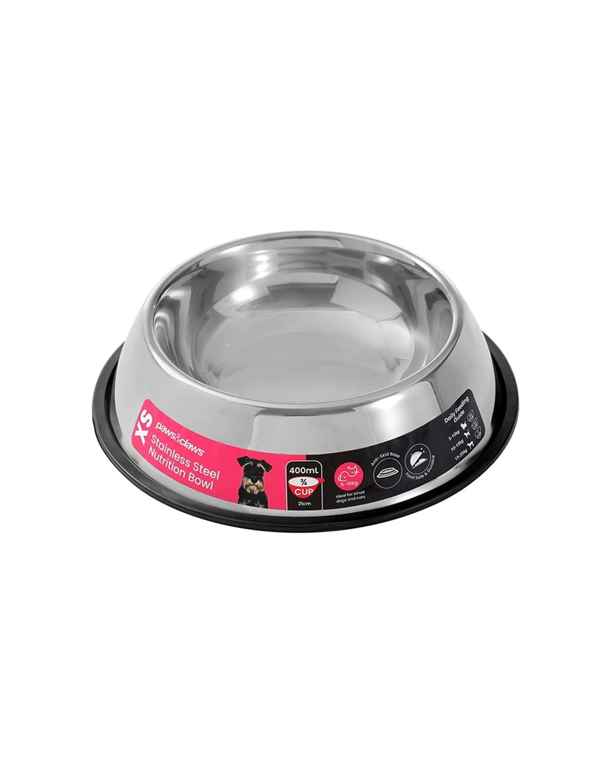 2 Paws And Claws 3pc Stainless Steel Pet Bowl Anti Skid Durable Small 450ml - Black, 2 of 5