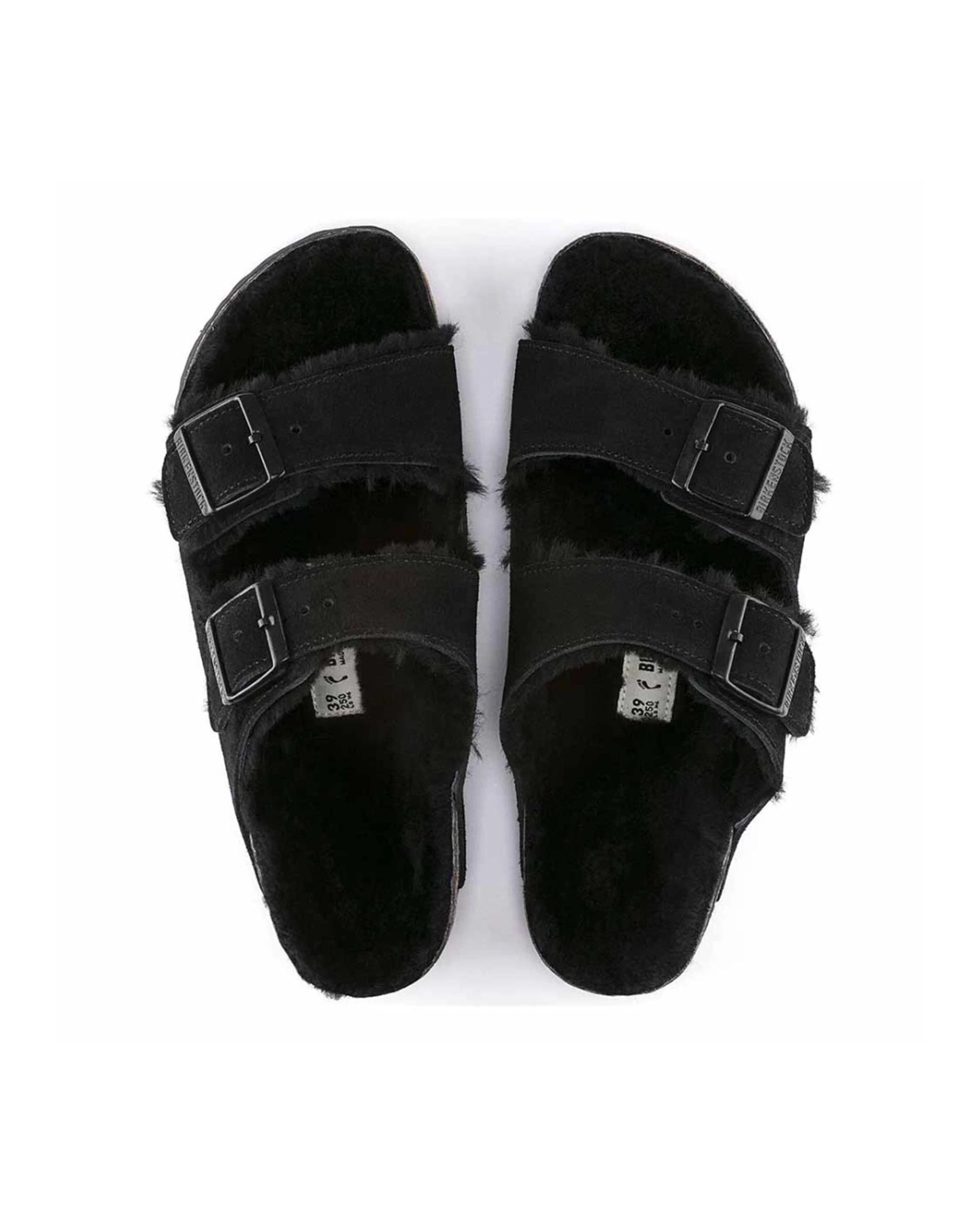 3 Birkenstock Arizona Shearling Suede Sandals Regular Width BLACK, 3 of 6