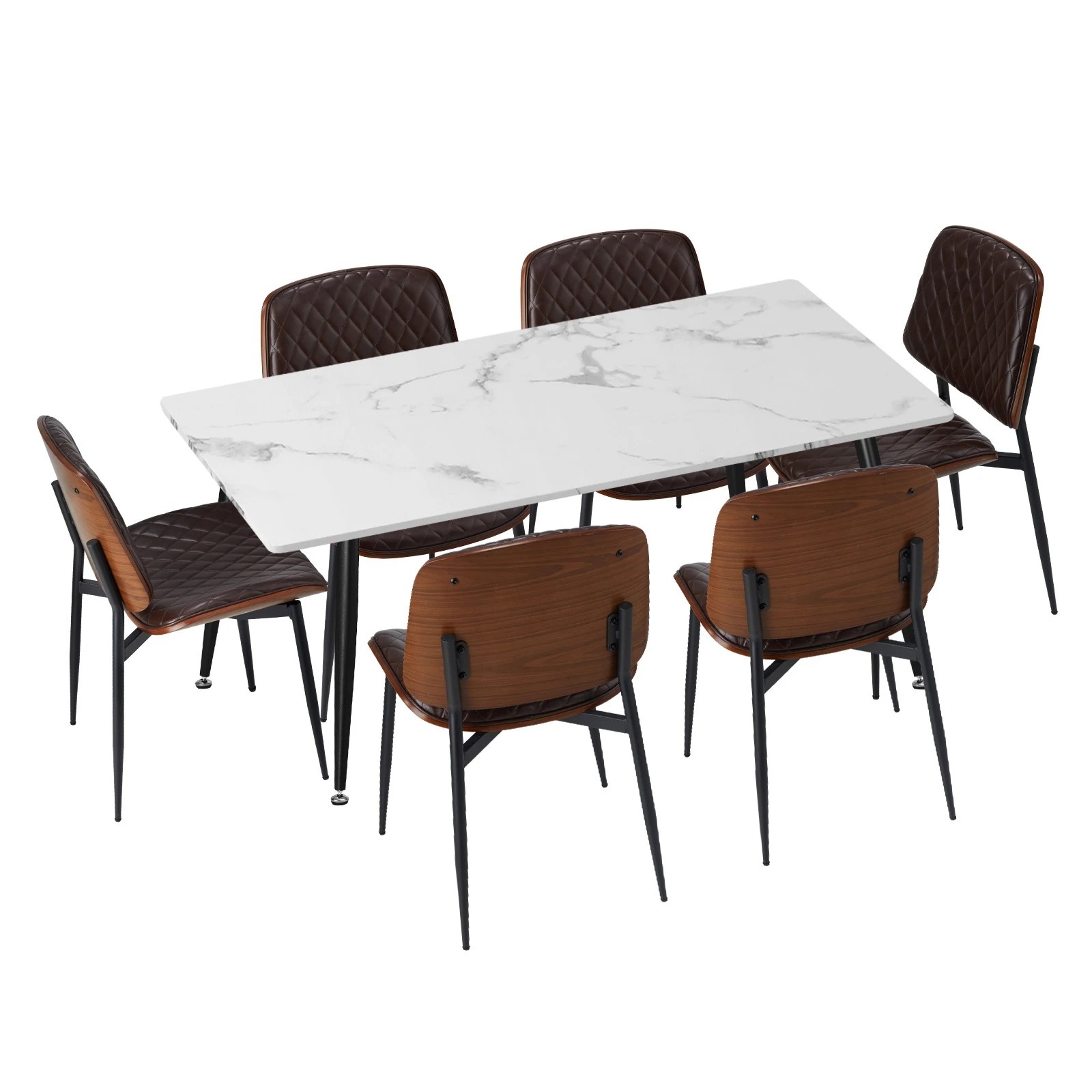 1 Oikiture 120cm Rectangle Dining Table with 6PCS PU Dining Chairs - Multi, 1 of 9