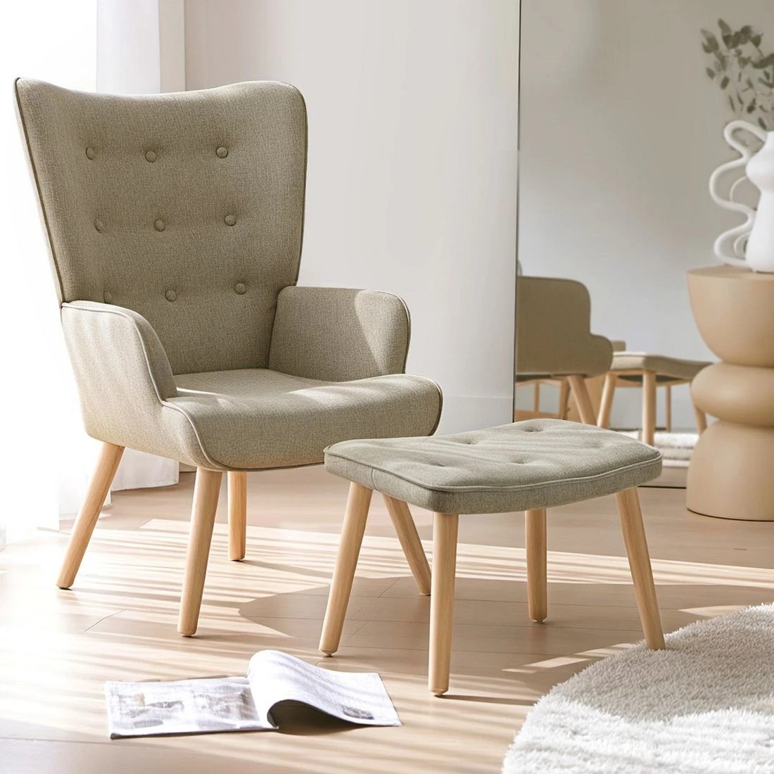 3 Artiss Armchair Set with Ottoman  Lansar - Beige, 3 of 5