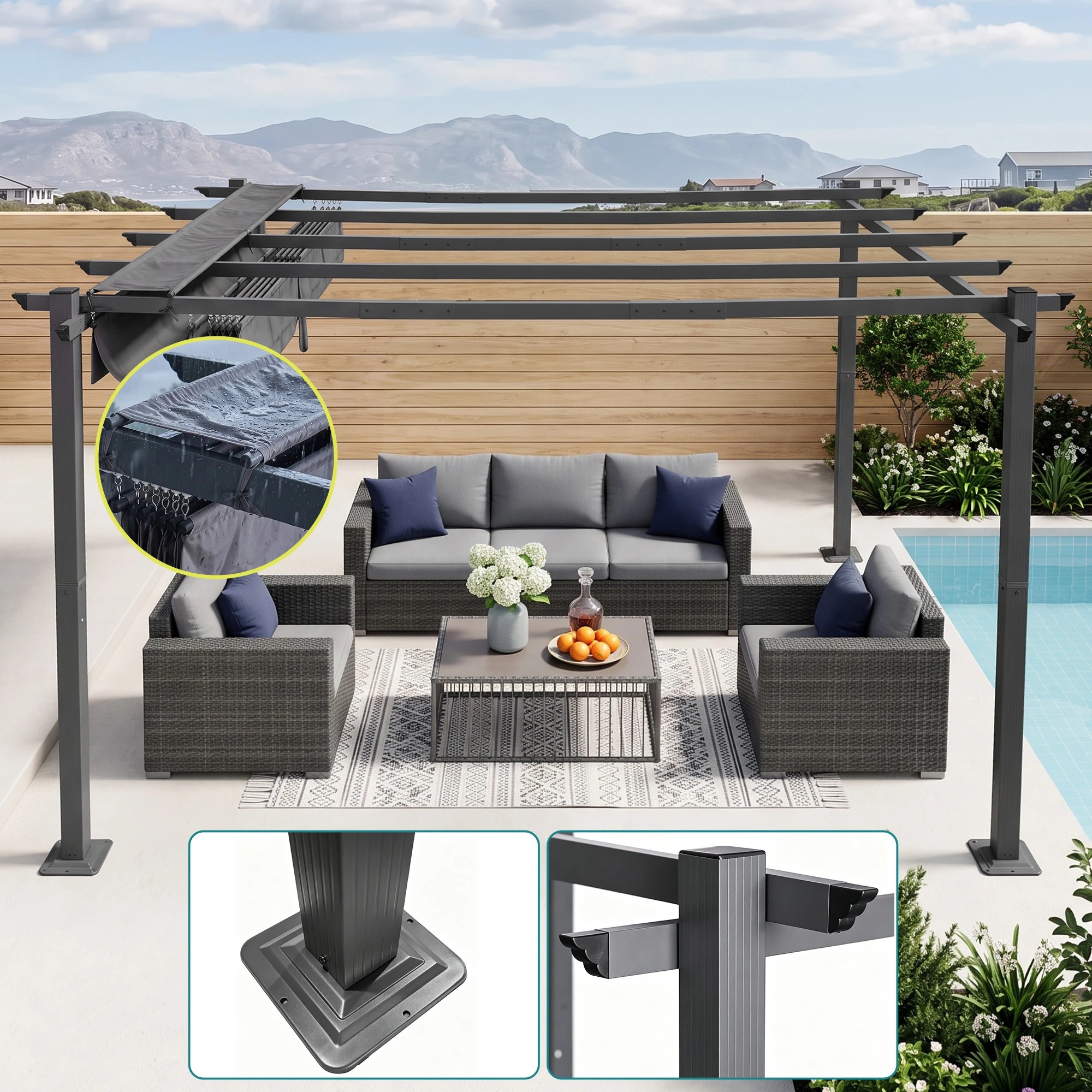 9 Instahut Gazebo Outdoor Garden Pergola Aluminium Frame Adjustable Canopy 3x4m - Grey, 9 of 10