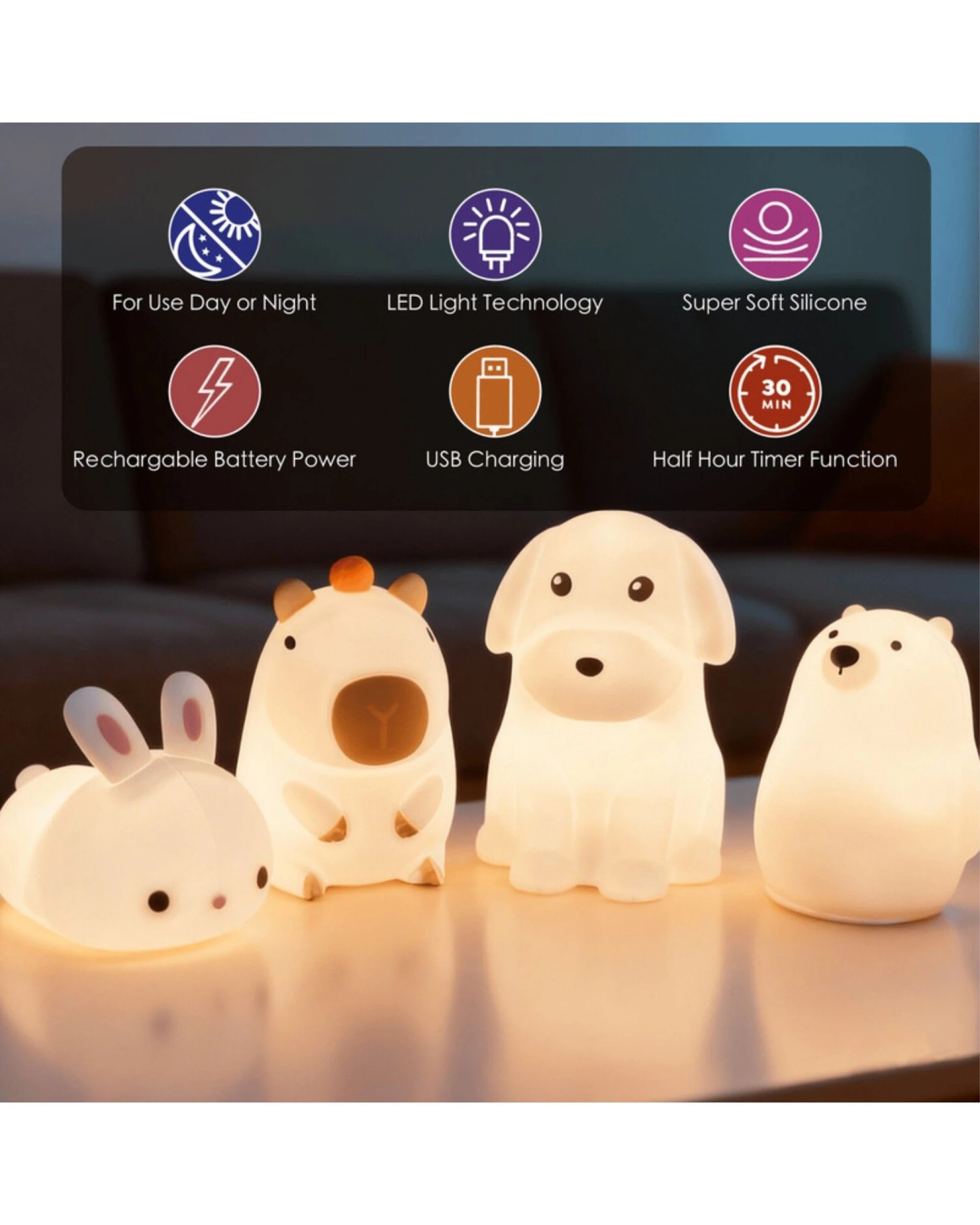6 Brillar Cute Squishy Colour Changing Night Light for Kids - Capybara, 6 of 8