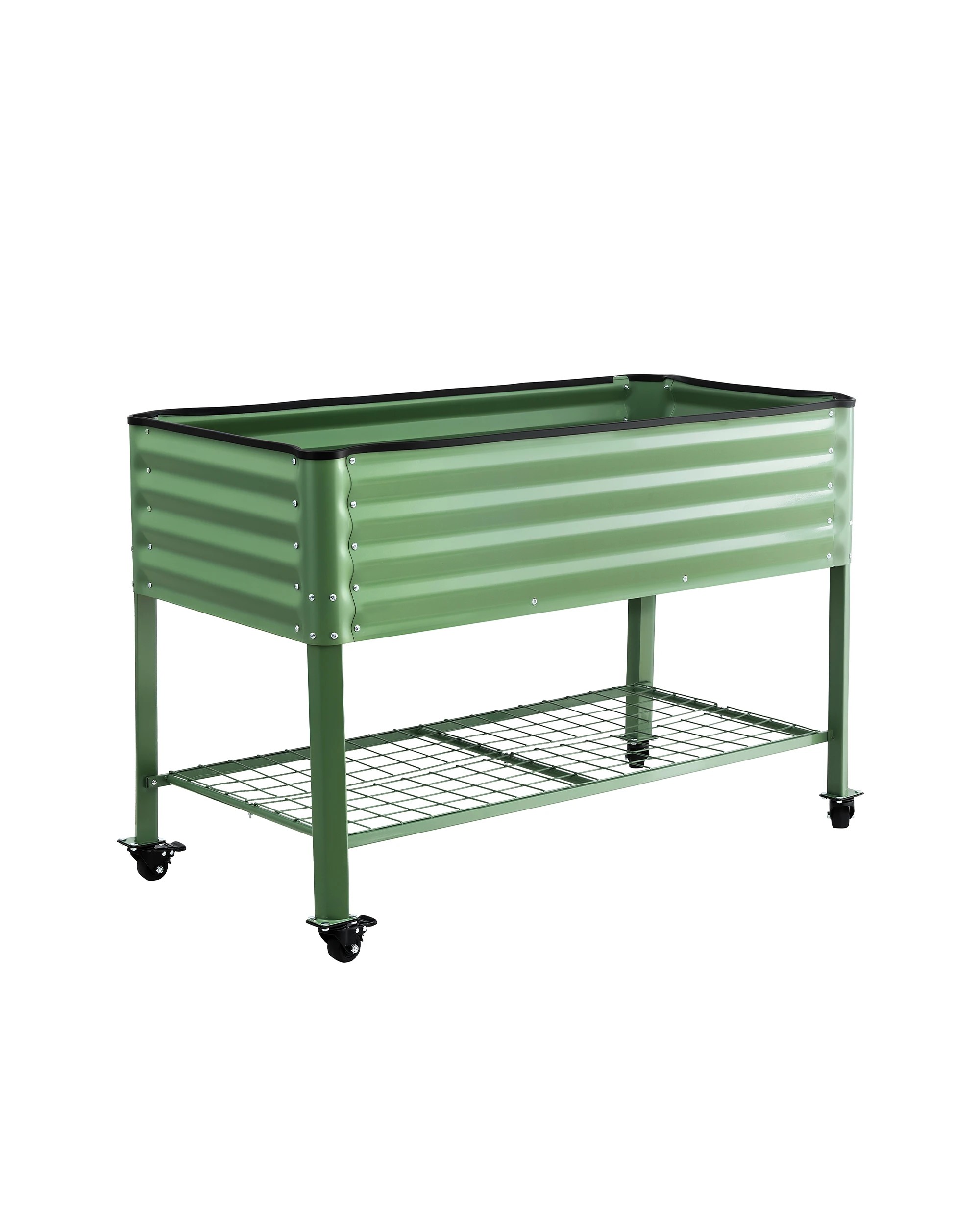 1 Green Fingers Elevated Garden Bed Mobile w/ Locking Wheels, Shelf, 115x60x81cm, Steel - Green, 1 of 7
