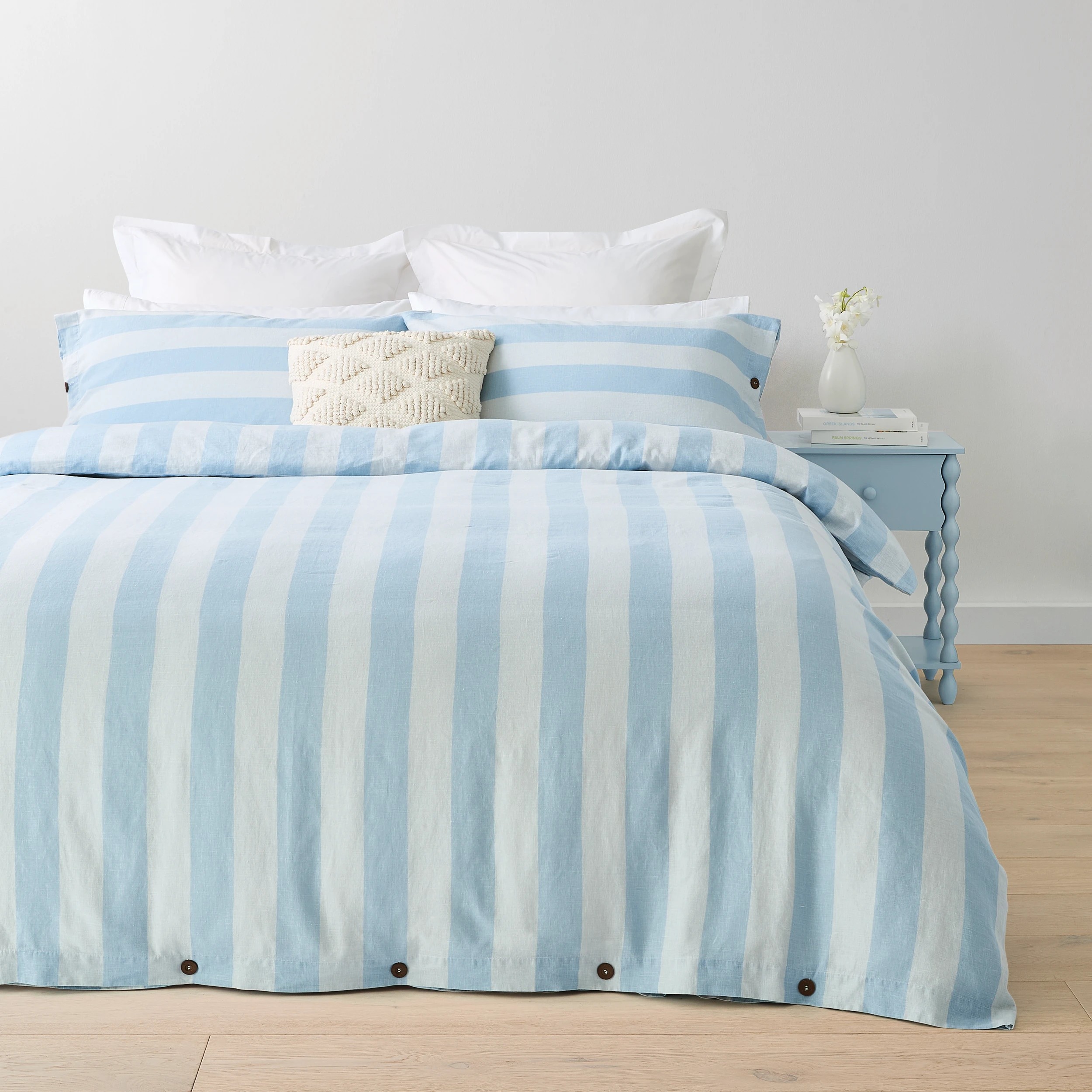 1 Stripe Cotton Linen Quilt Cover Set - Queen Bed, Blue, 1 of 7