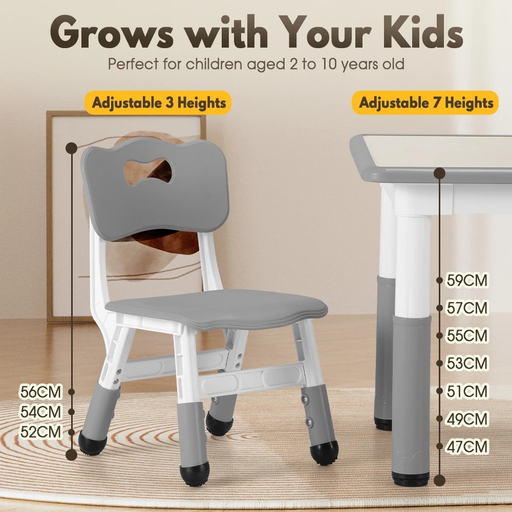 4 PlayPals Kids Table Chairs Set with Graffiti Desktop Height Adjustable - Grey, 4 of 4