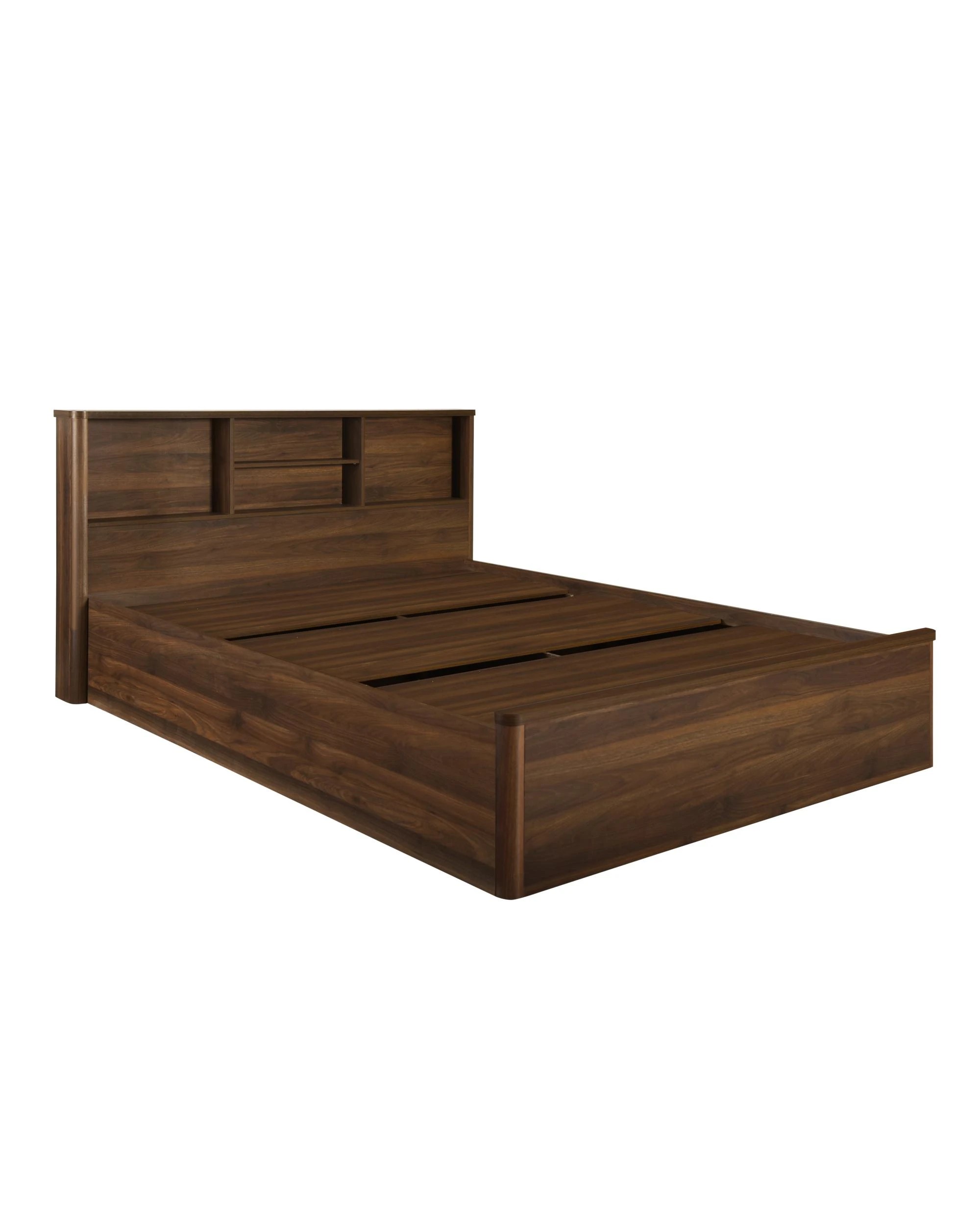 1 Kodu Bed Frame with Open Shelving Storage Queen Size Walnut - Brown, 1 of 7