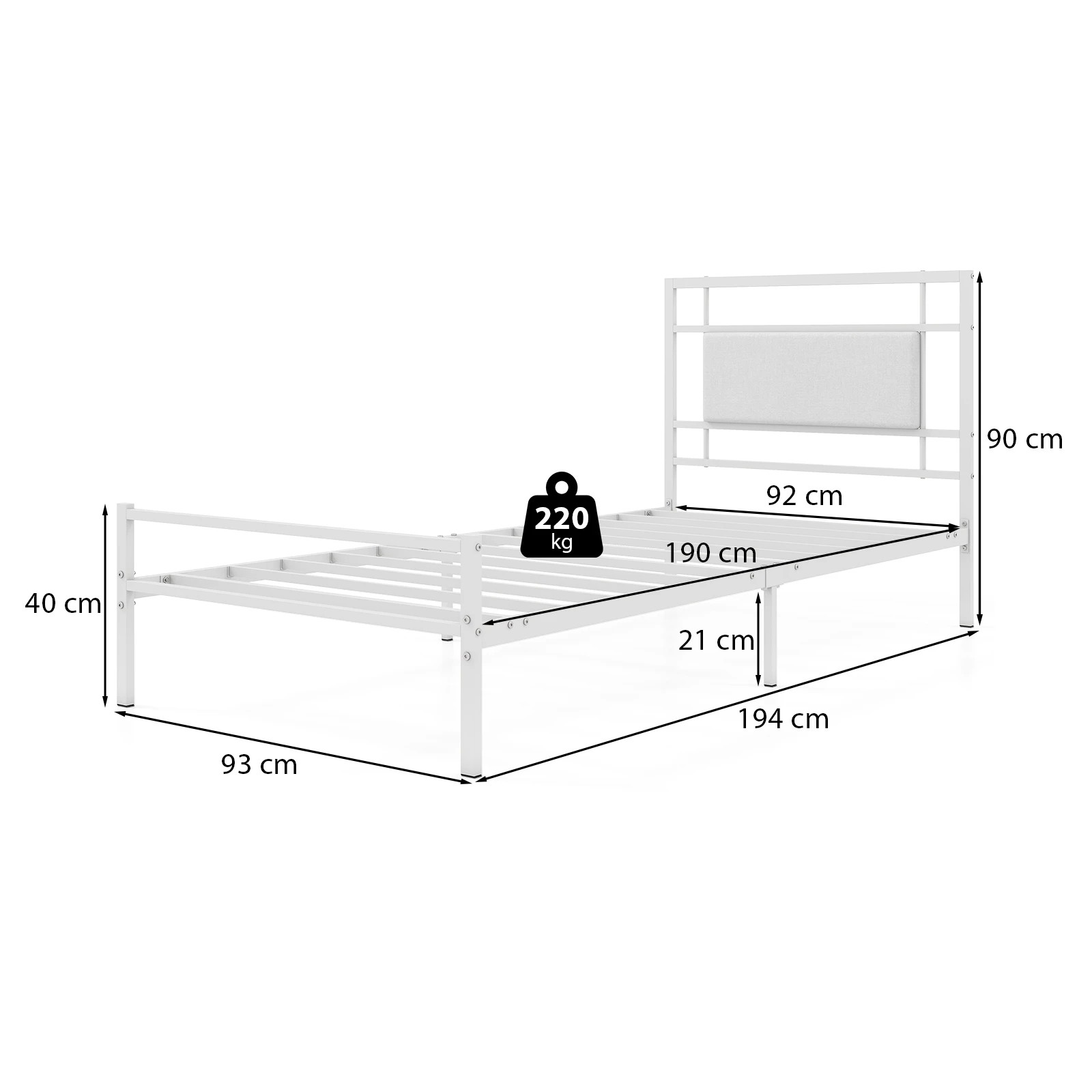 4 Costway Single Platform Bed Frame Upholstered Headboard Mattress Foundation Metal Slat Support - White, 4 of 5