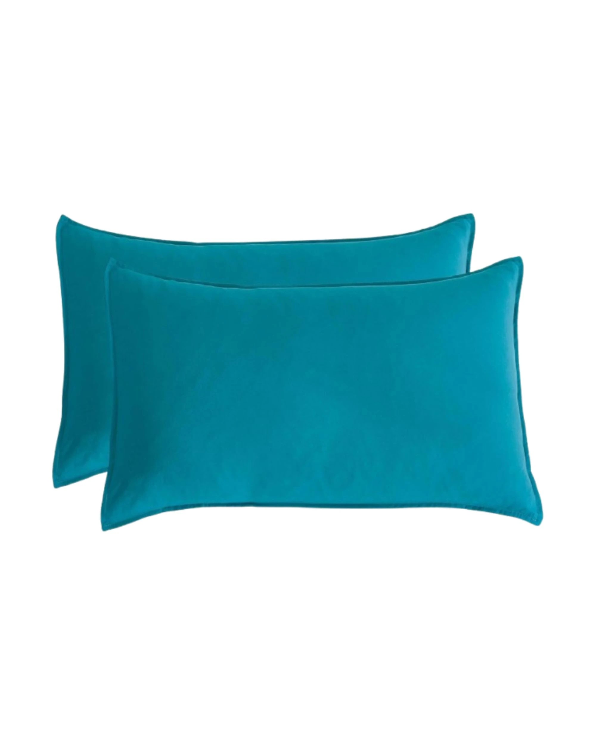 1 CleverPolly 2-Pack Vintage Washed Microfibre Standard Pillowcases - Teal, 1 of 5