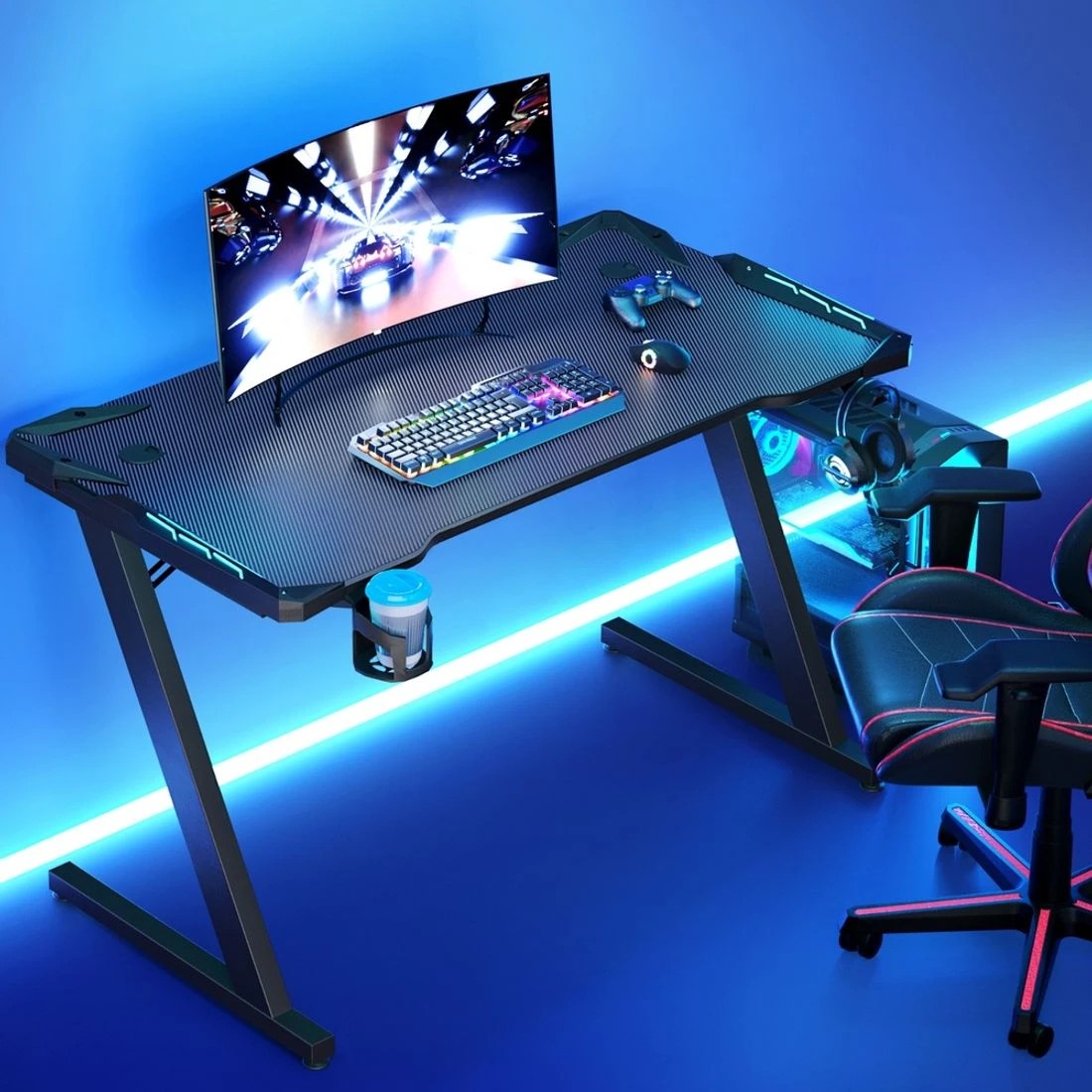 1 Artiss Gaming Desk Computer Desks LED Light 120CM - Black, 1 of 6