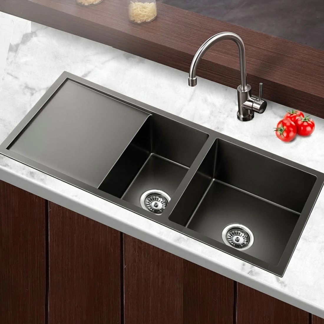 5 Cefito Kitchen Sink 100X45CM Stainless Steel Basin Double Bowl - Black, 5 of 6