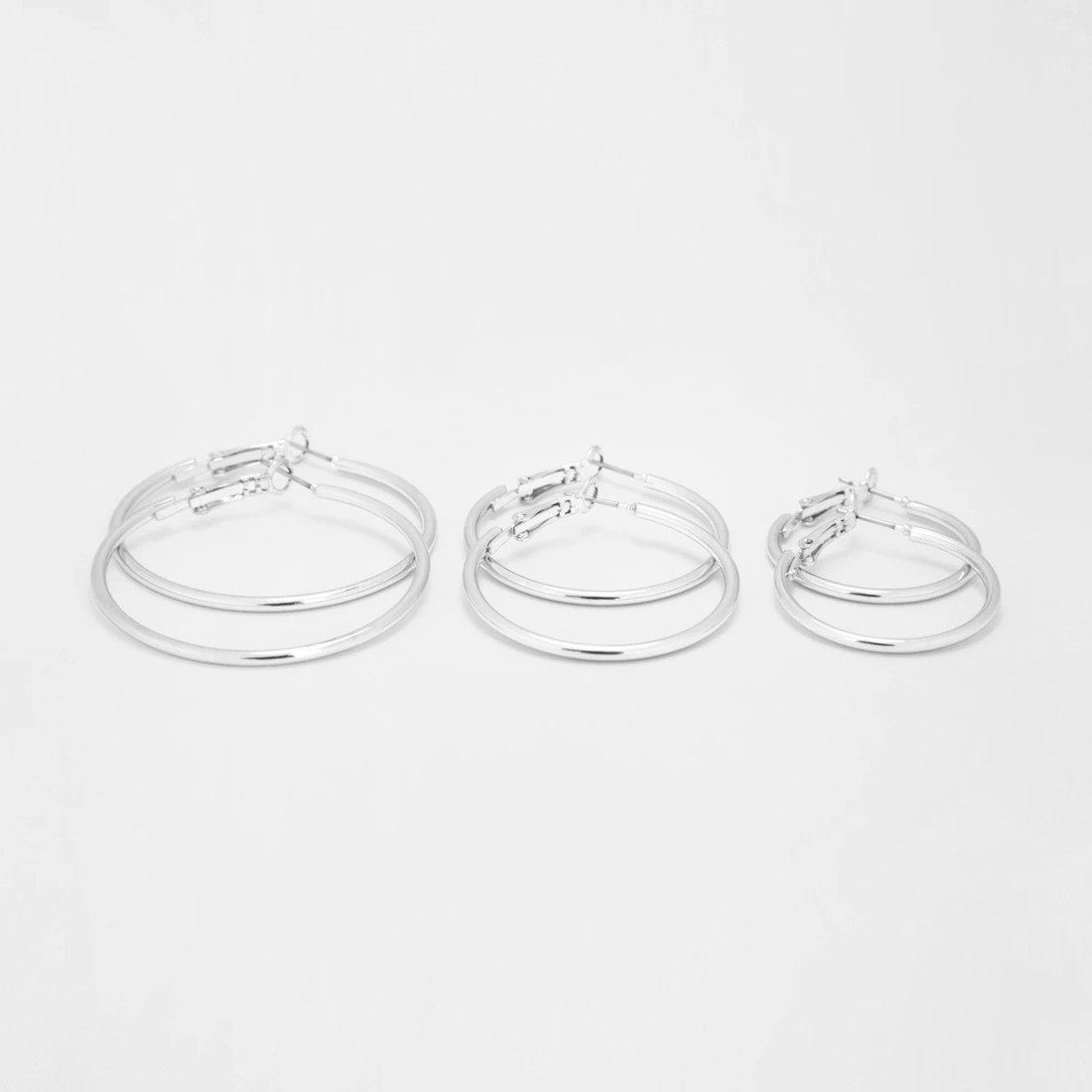 2 3 Pack Thin Hoop Earrings - Silver Tone, 2 of 5