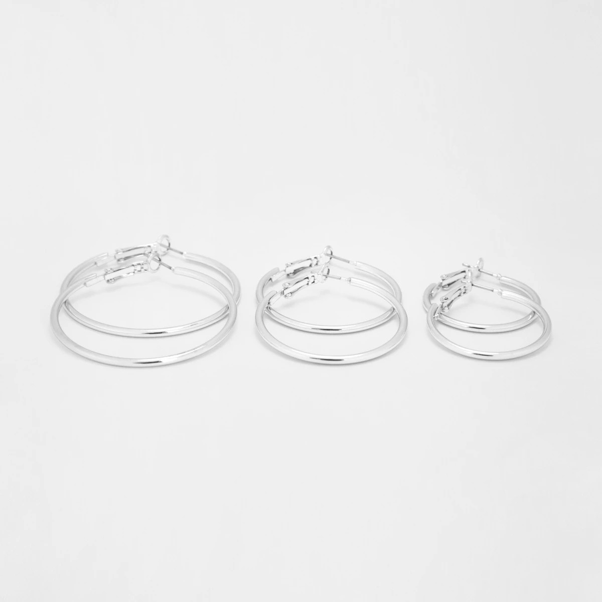 2 3 Pack Thin Hoop Earrings - Silver Tone, 2 of 5