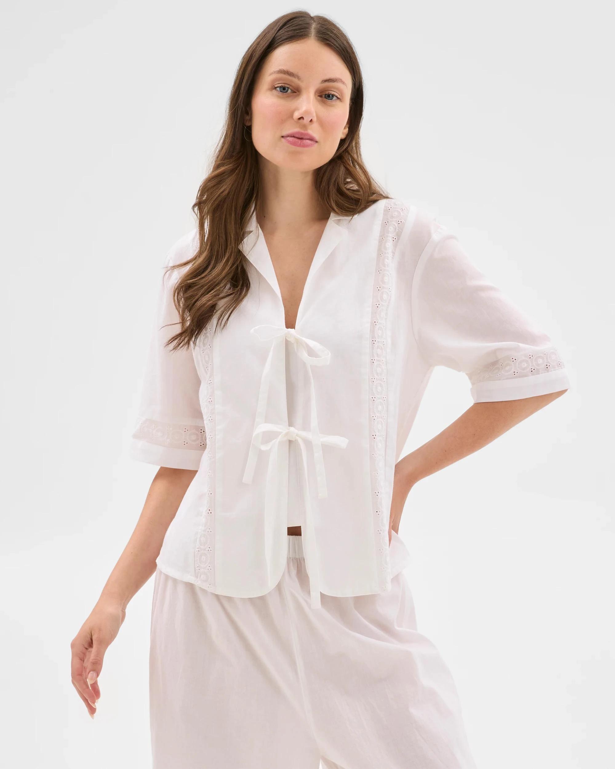 2 Target Woman Australian Cotton Broderie Top and Pants Pyjama Set WHITE, 2 of 7