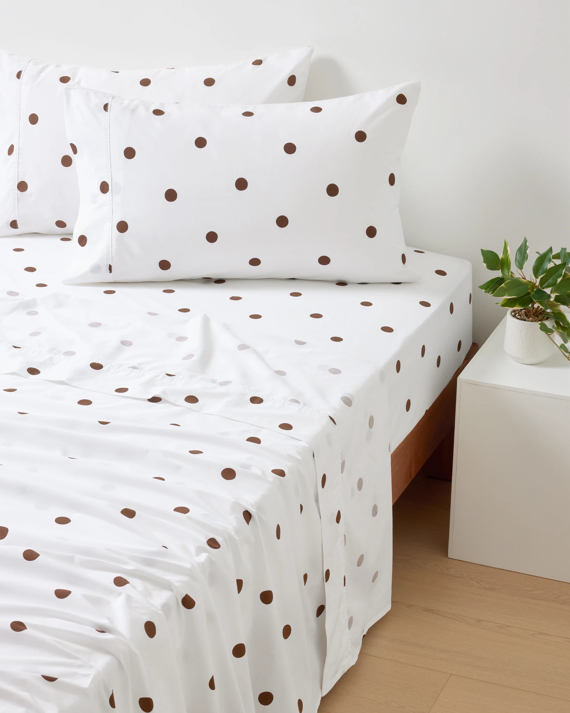 1 250 Thread Count Polka Dot Cotton Sheet Set - Queen Bed, Off White and Chocolate, 1 of 7