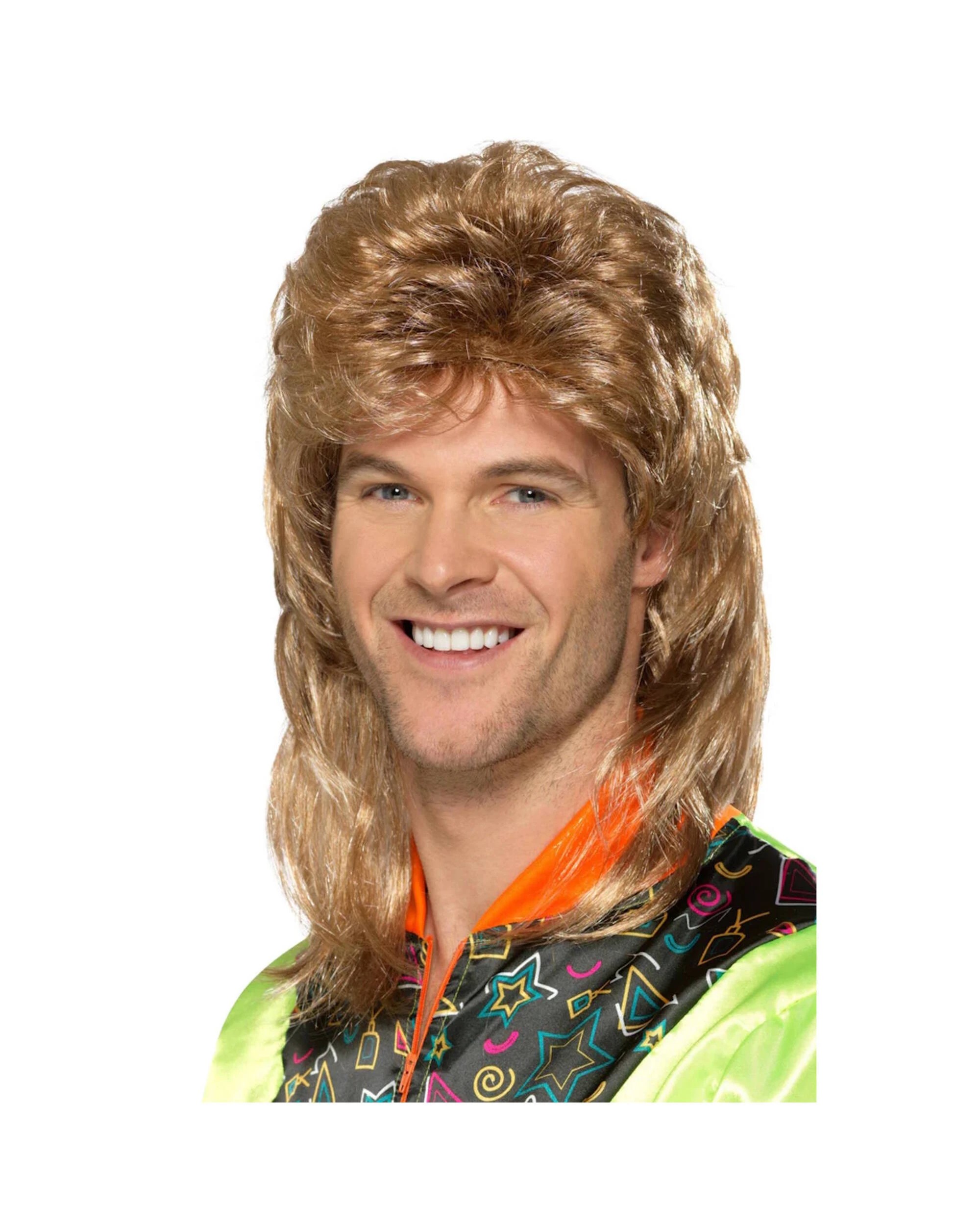 1 Smiffys Men's 80's Mullet Wig - One Size - Brown, 1 of 3