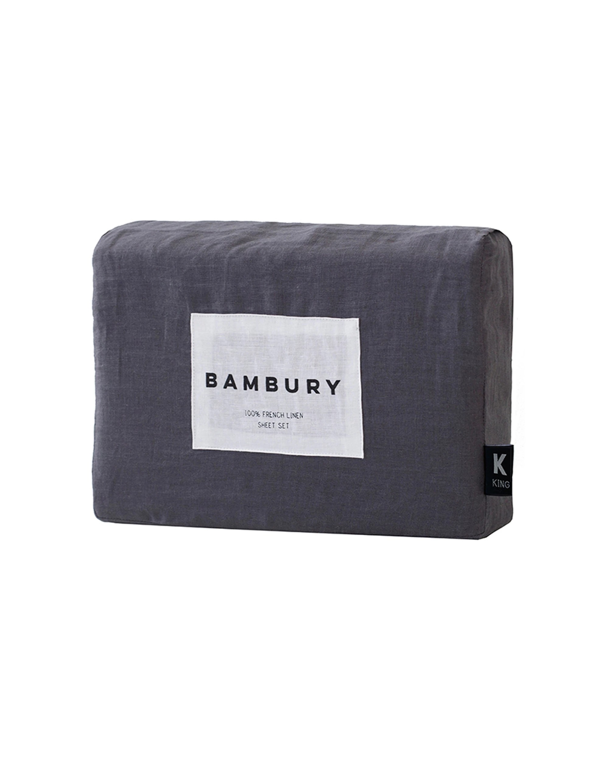 1 Bambury Sheet Set 100% Linen French Flax Premium Bedding Set - King Bed - Charcoal, 1 of 1
