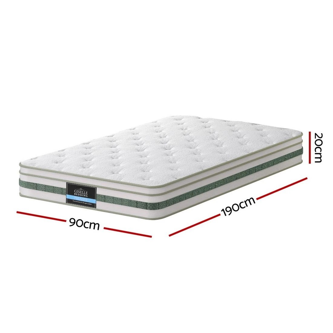 1 Giselle Bedding  Tea Foam Pocket Spring Mattress Single Bed Hybrid Mattresses - Single Bed - Green, 1 of 7