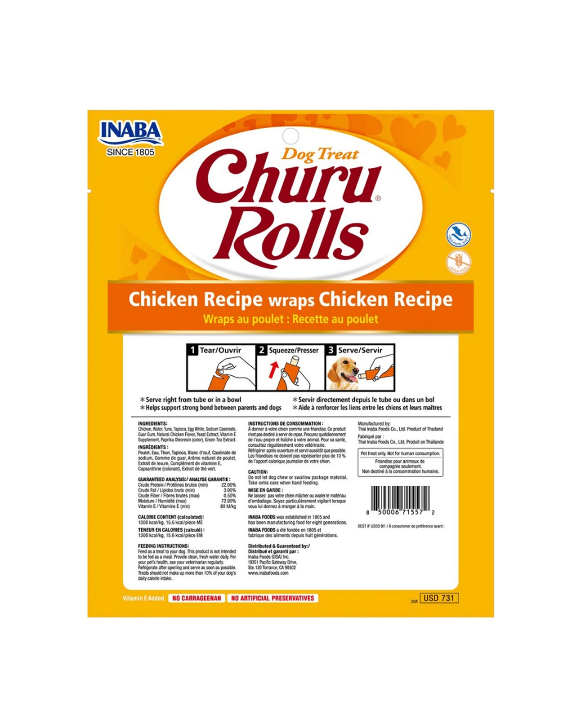 3 Inaba Pet Dog Churu Rolls Chicken Wraps 3 Pack 8 Pack 96g - Orange, 3 of 3