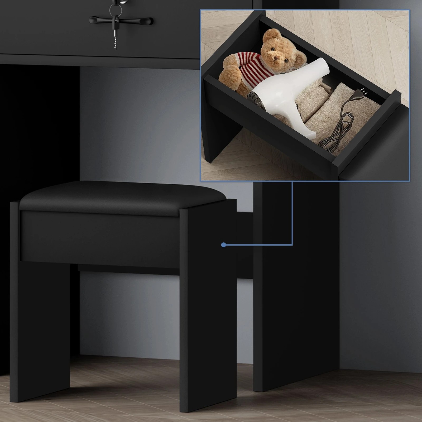 7 Alfordson Dressing Table Stool Set Makeup Mirror Vanity Desk Drawers - Black, 7 of 10